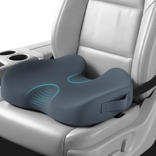 Car Seat Cushion, Memory Foam Seat Cushion for Truck Drivers, Car Seats, Travel & Wheelchair, Sciatica Ease & Tailbone Pain Relief Pillow for Long Sitting Comfort