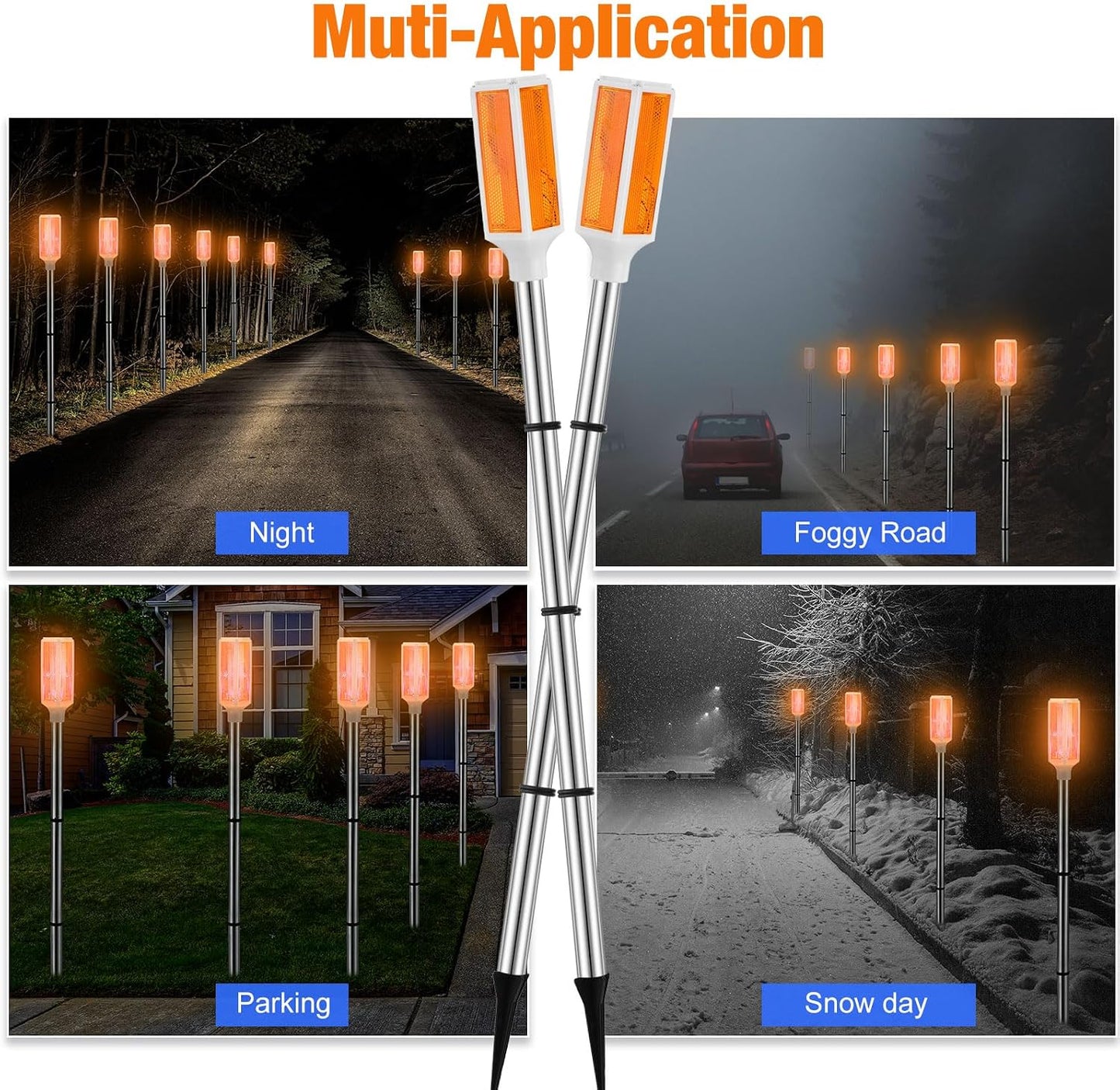 Baquler 10 Pcs Solar Powered Driveway Markers Reflective Driveway Lights Landscape Reflectors with Drill Bit Gloves for Snow Road Outdoor Yard Parking Sidewalk(Orange)