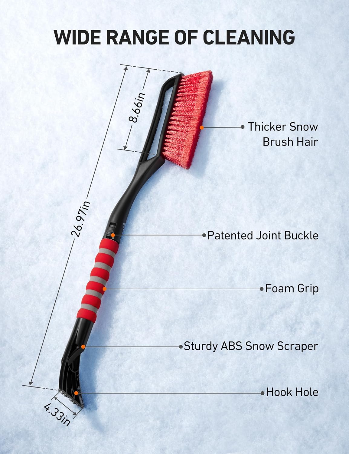 AstroAI 27" 2-in-1 Detachable Snow Brush & Ice Scrapers for Car Windshield