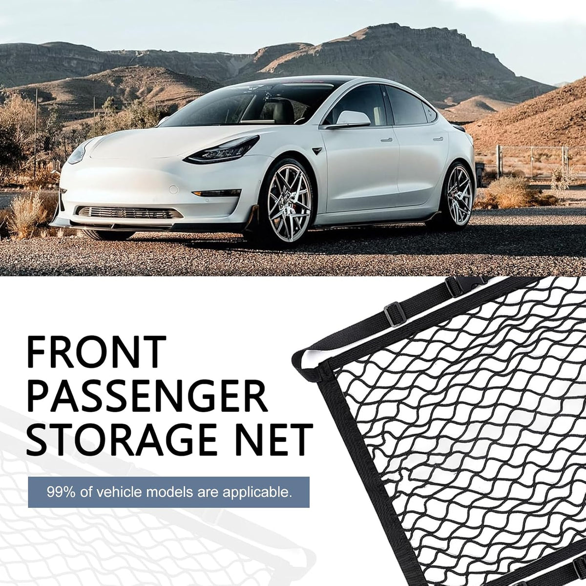 Car Seat Net Passenger Seat Organizer Net, 21.65" x 21.65" High Elastic Front Seat Organizer, Versatile Purse Holder for Car with Adjustable Buckle, Universal for Most Cars (Black)