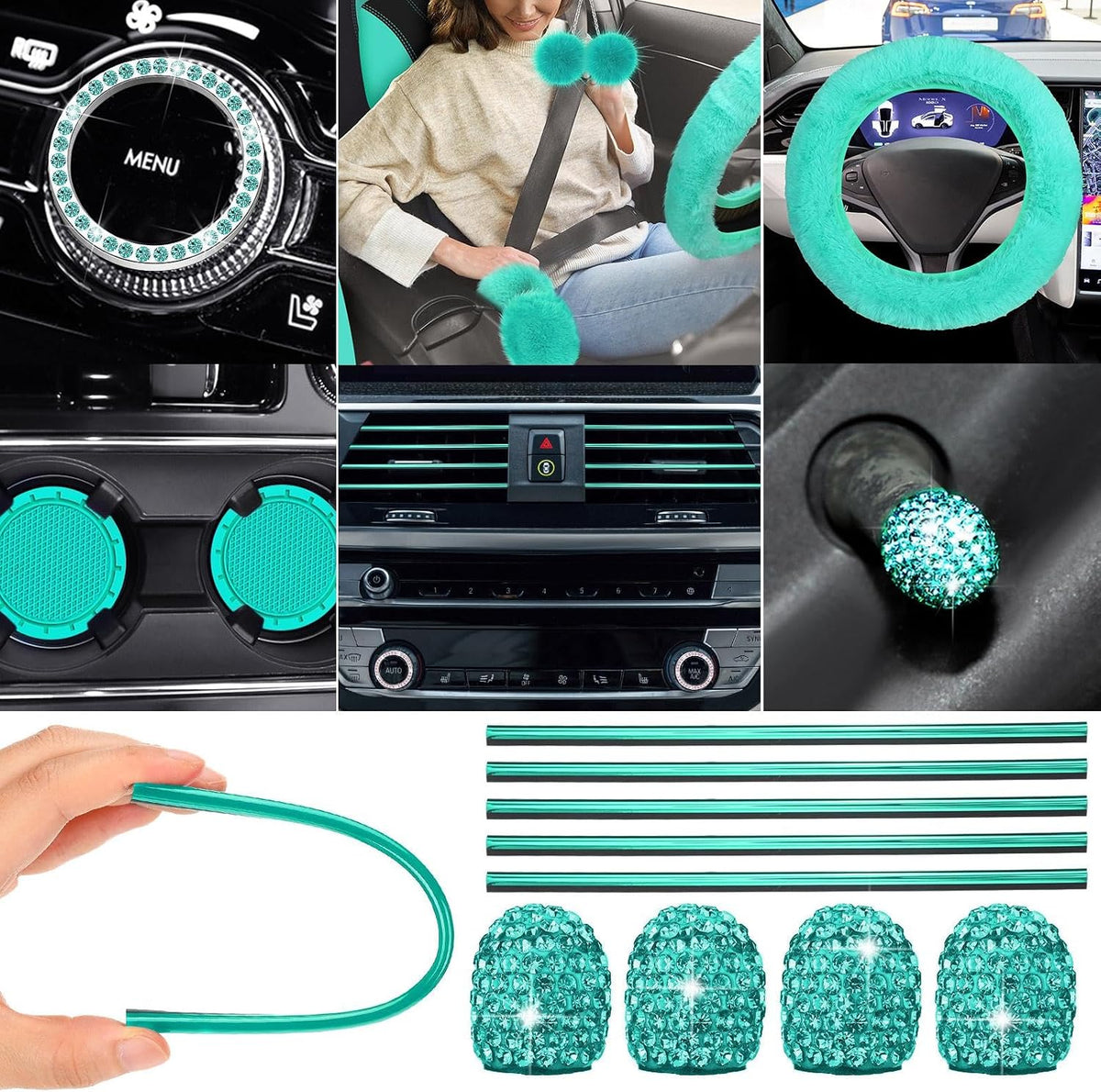Woanger 47 Car Seat Cover Full Set Car Accessories for Women, Mint Green