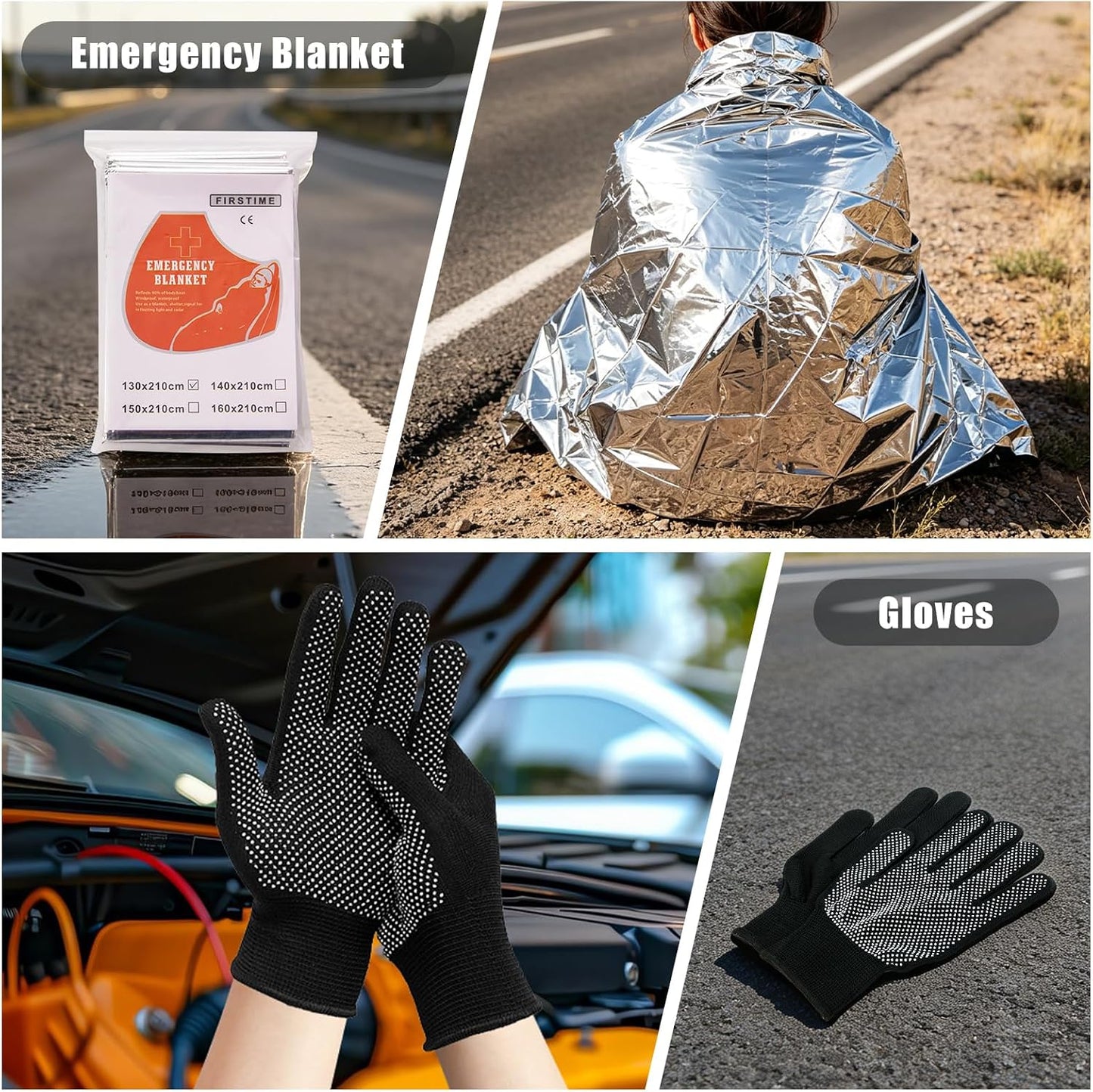 Car Roadside Emergency Kit Automotive Car Safety Kits for Vehicles Woman Man Teen Black