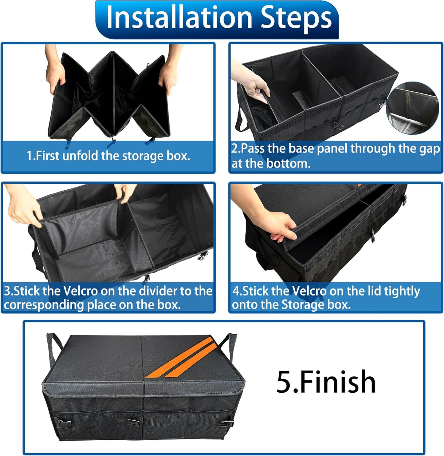 YOSRTER for Dodge Charger Durango Challenger Ram Car Trunk Organizer Collapsible Storage Box with Handle Foldable Lid Non Slip Bottom Sturdy Base Panel 2 Compartment Orange Trim