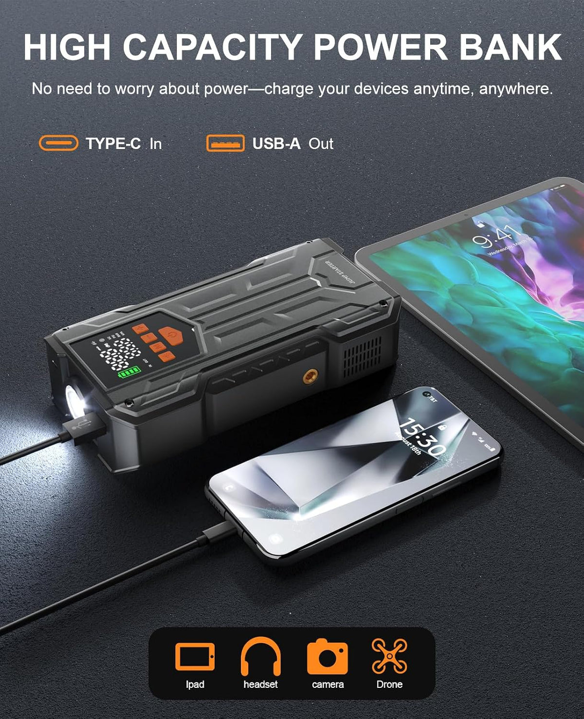 4000A Jump Starter with Air Compressor, Portable Car Battery Charger