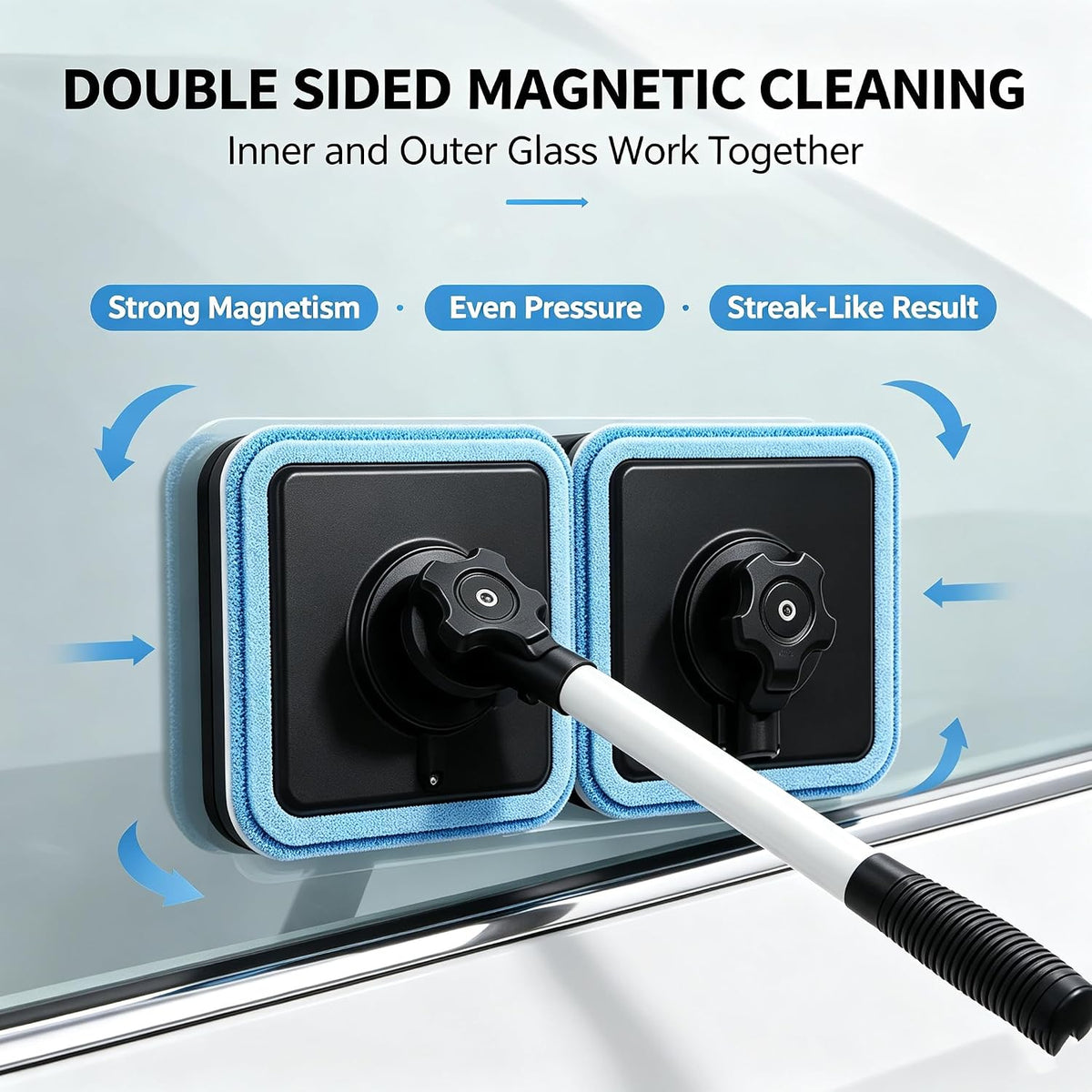 Dual Magnetic Car Windshield Cleaner, Streak-Free Auto Glass Cleaning Kit, Double Sided Magnetic Window Cleaner, Streak-Free Dual Side Cleaning, Works on All Glass