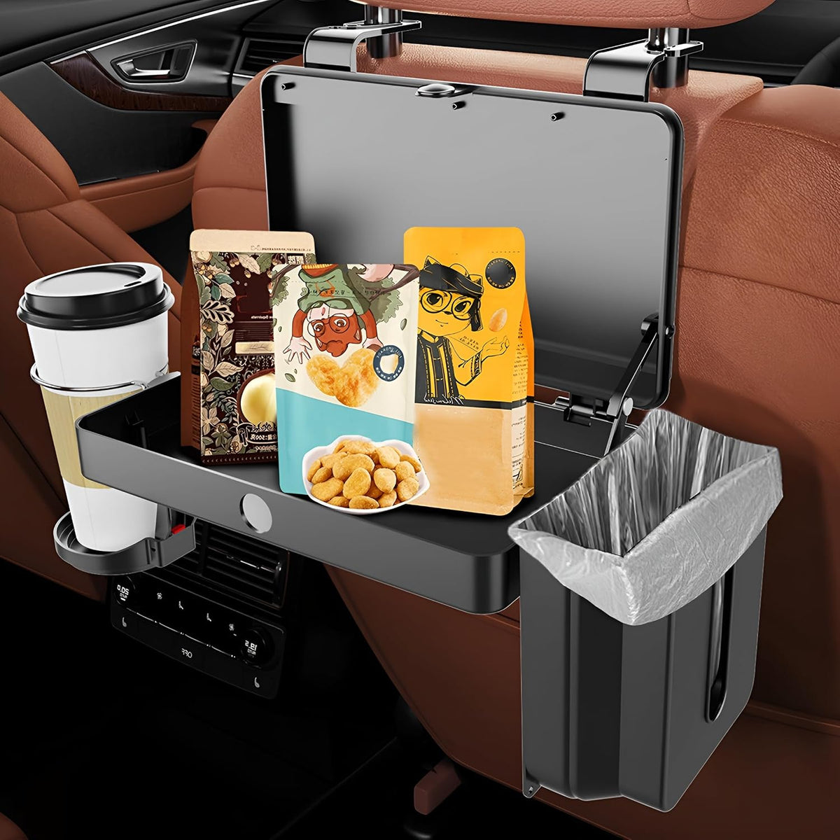 Car Back Seat Tray Table, Stable Foldable Vehicle Backseat Rear Passenger Food Trays Desk with Cup Holder, Multifunctional Automotive Interior Headrest Rear Seat Desk, Universal Fit