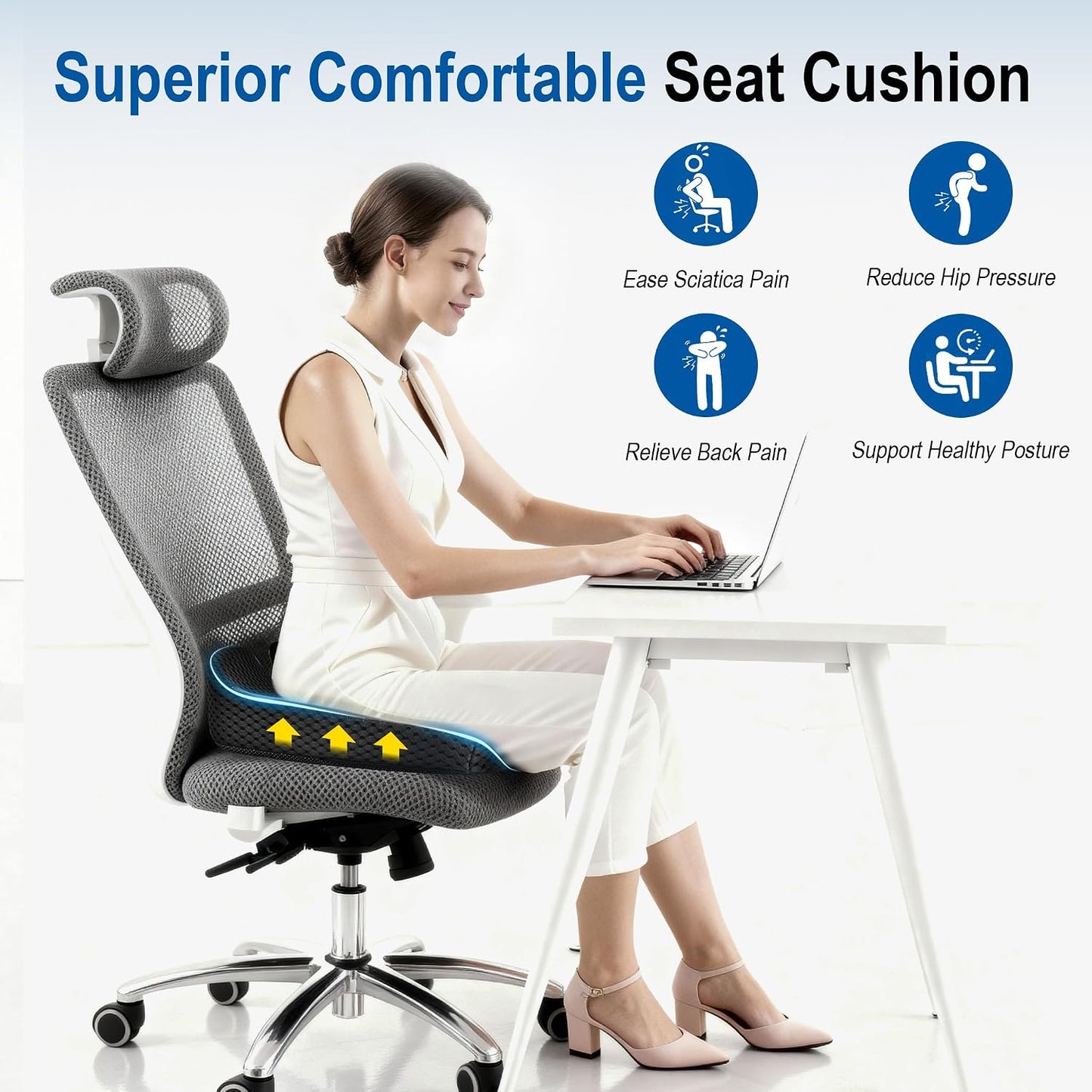 Lofty Aim Car Seat Cushion for Driving, Memory Foam Driver Seat Cushion | Car Seat Cushion for Long Driving Comfort, Driver Seat Pillow Adds Height and Support for Cars, Trucks, Office Chairs, Black