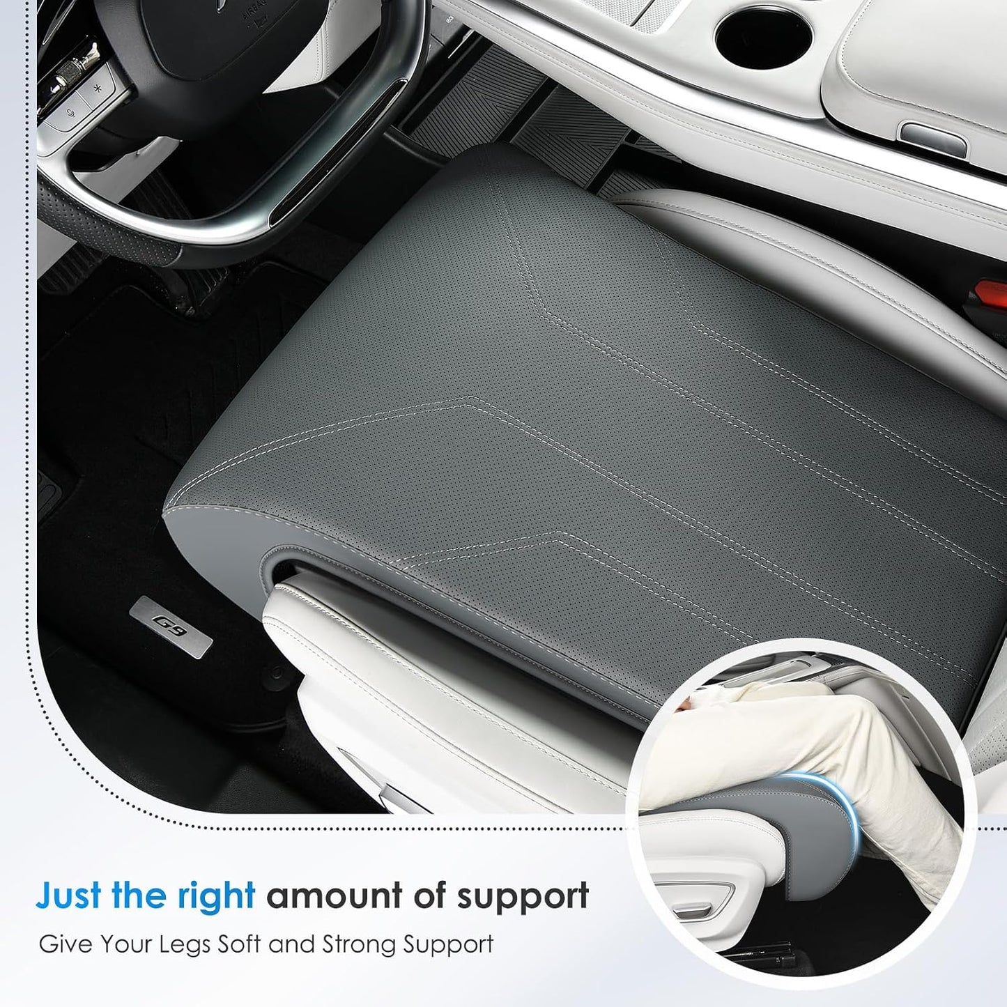 FLORICH Car Seat Extender Leg Extender Support Cushion for Driver Seats Office Chair, Leather Carseat Leg Support for Long Drivers Universal Car Seat Cushion Legs Rest Pads-Deep Grey