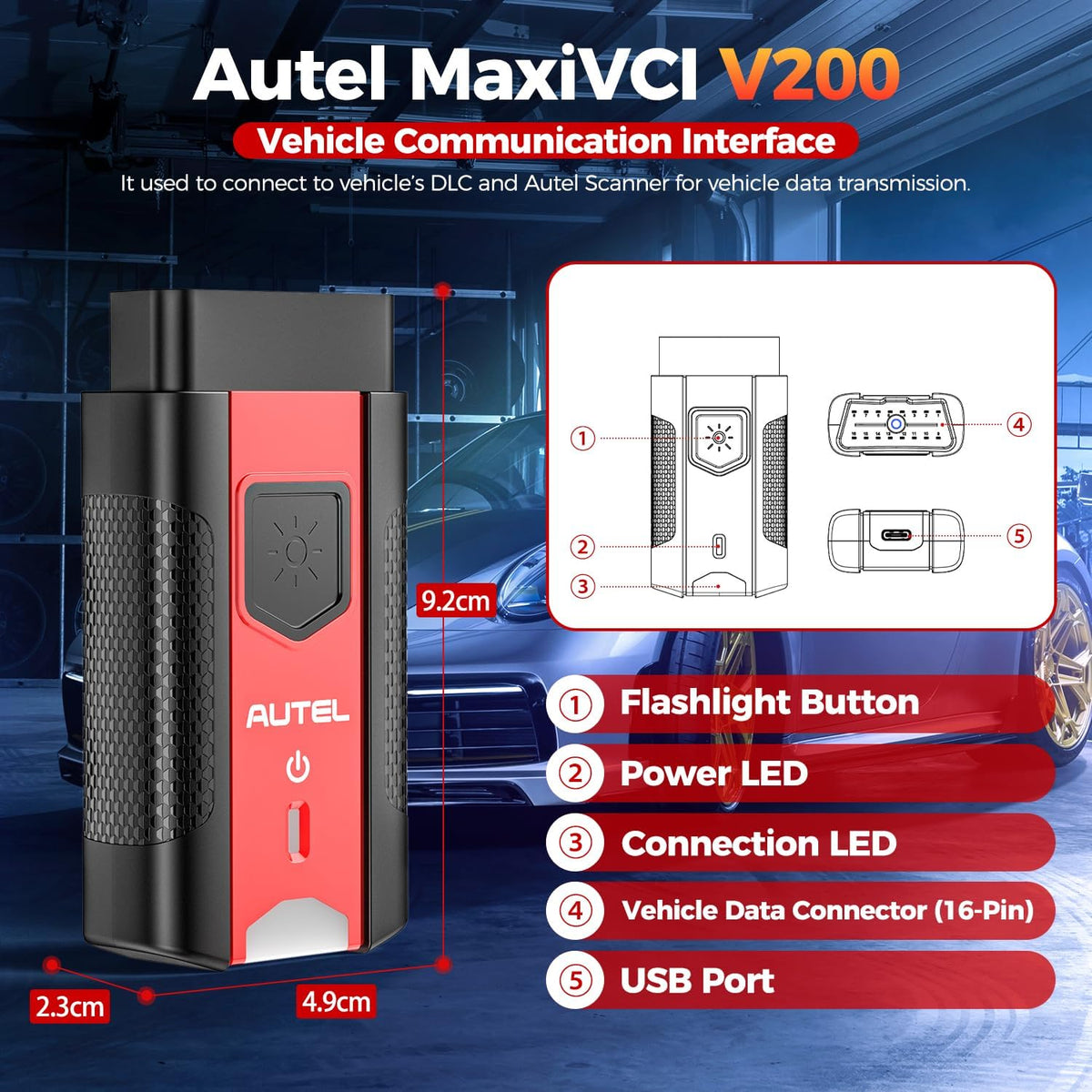 Autel MaxiVCI VCI200 V200 Wireless Dongle, VCI 200 OBD2 Connector Adapter