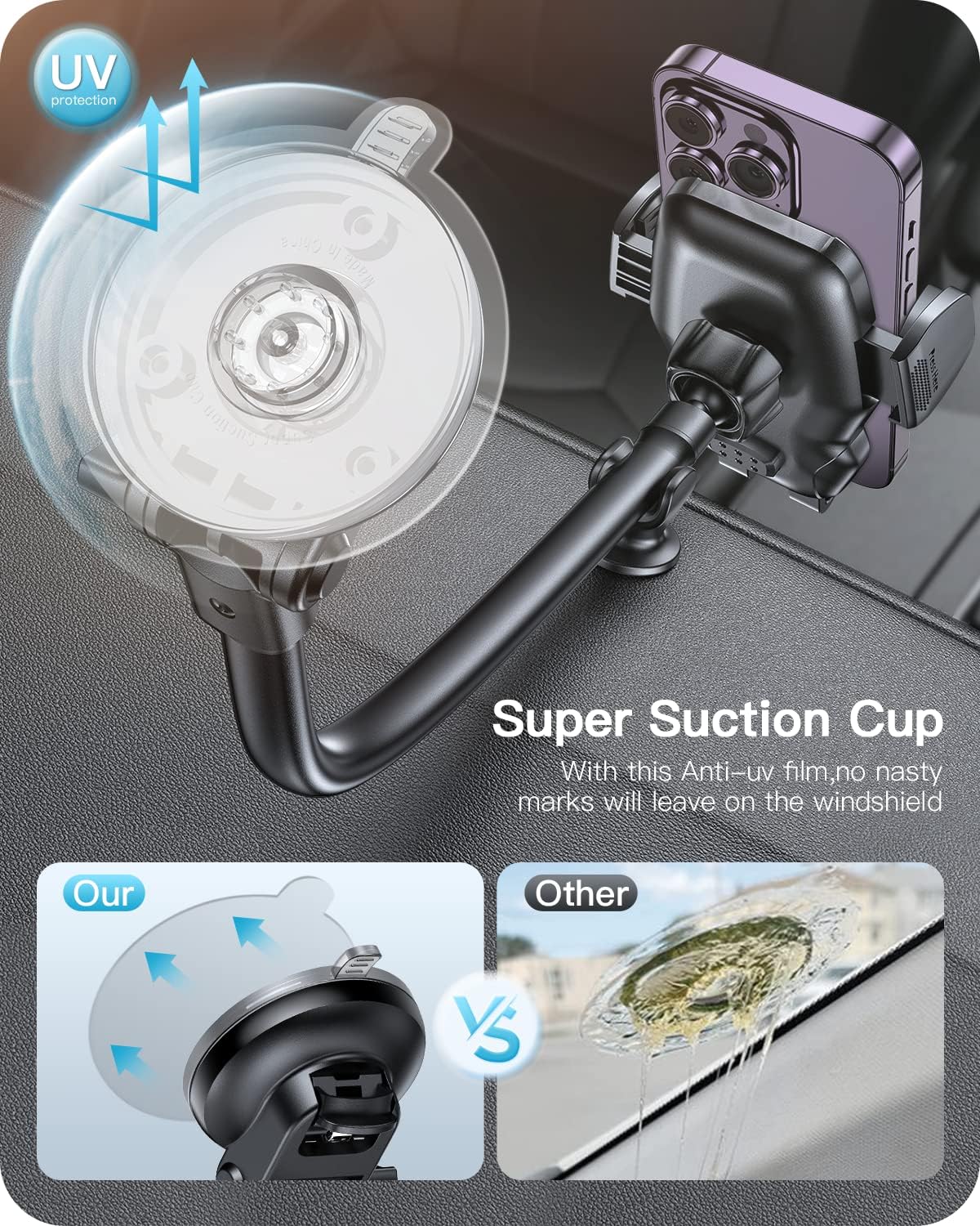 APPS2Car 13" Gooseneck Truck Phone Mount, Suction Cup for Windshield Vent