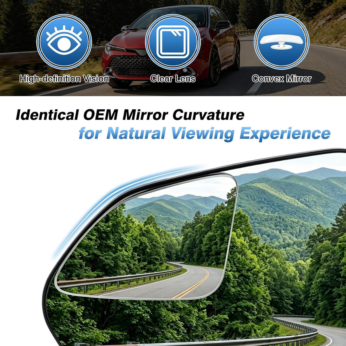 TOP-MAX Blind Spot Mirror Compatible with Toyota Camry 2018-2025 Corolla 2019-2025 Prius 2016-2022, Custom Fitted Convex Stick On Rear View Mirror for Side Mirror Extended View, 2 Pack (Left & Right)