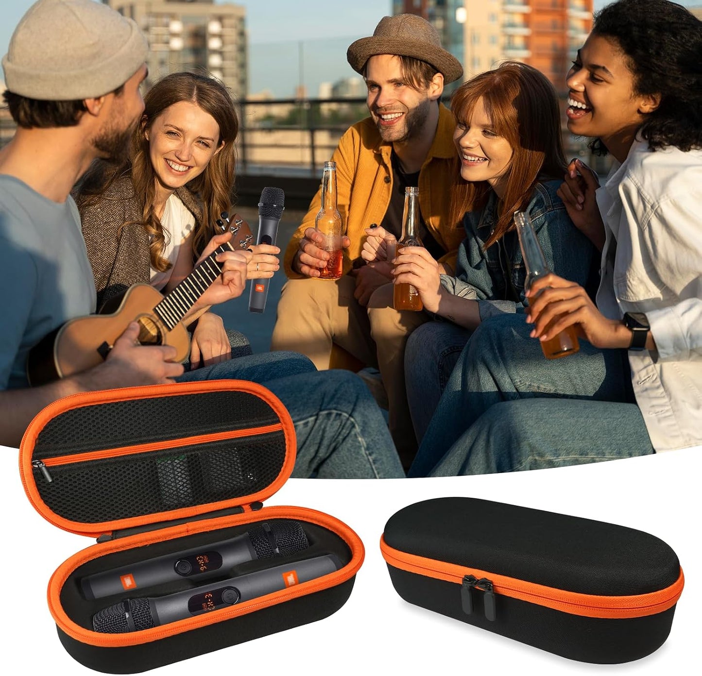 Wireless Microphone Case Compatible with JBL Wireless 2 Microphone System, Handheld Dual Mic Carrying Case, Travel Bag for Receiver, Batteries and Adapter, Karaoke - Orange (Box Only)