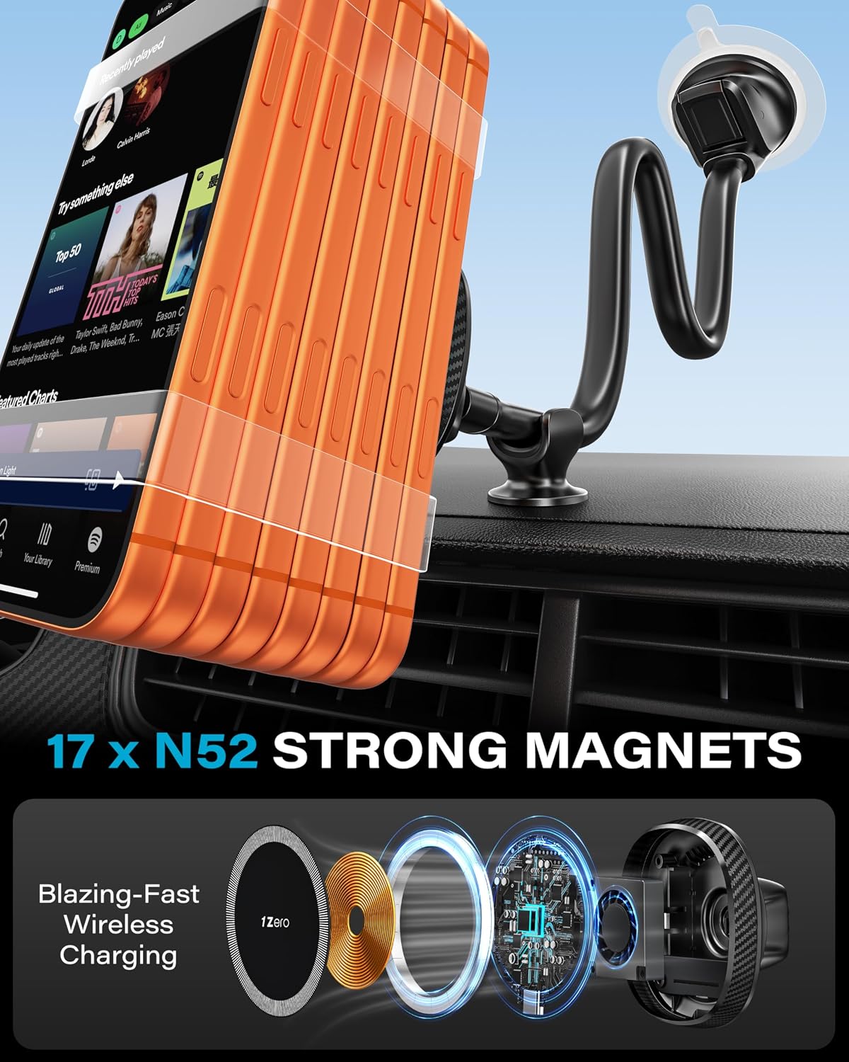1Zero for Magsafe Car Mount Charger, 15W Fast Charging for Windshield