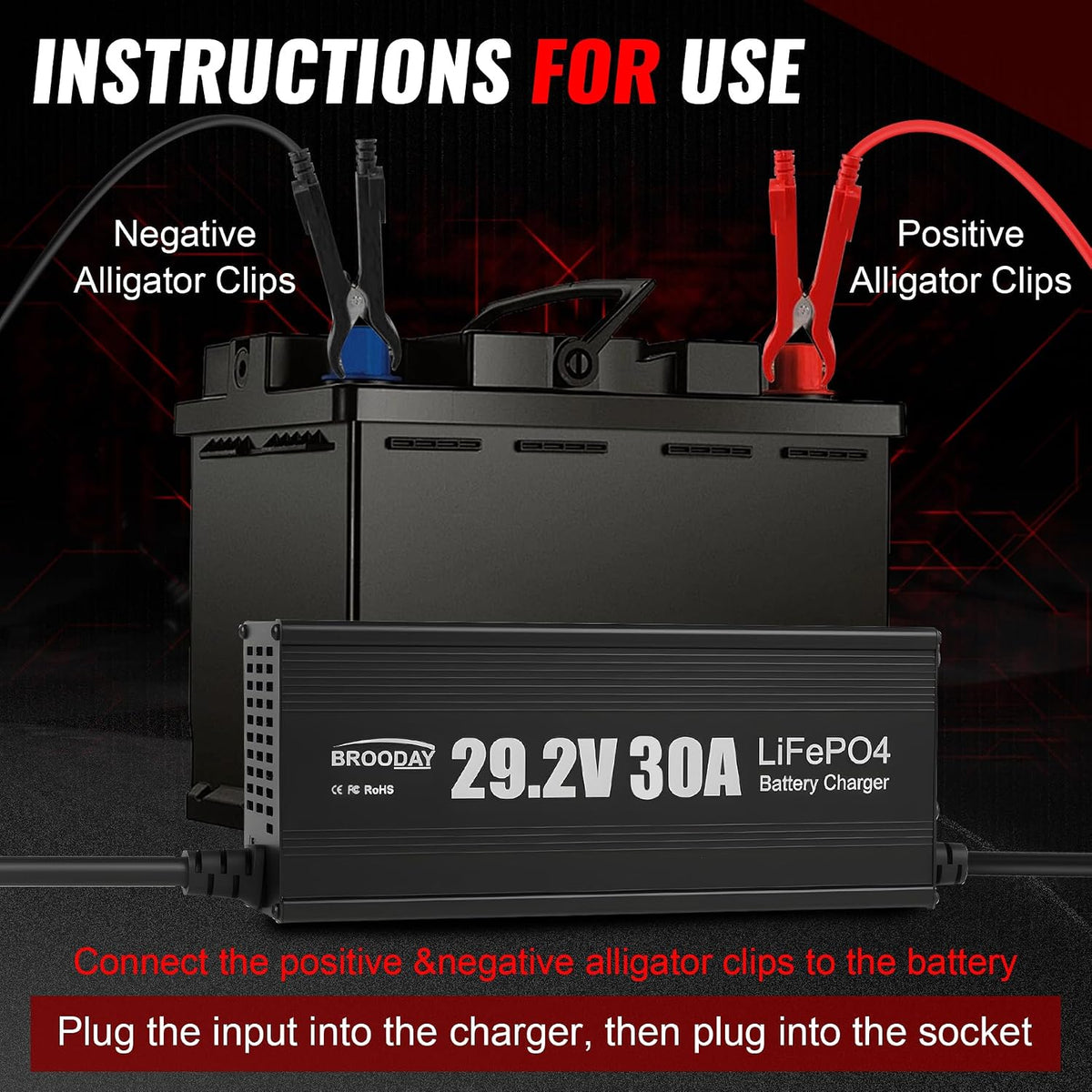 29.2V/24V 30A LiFePO4 Lithium Battery Charger, for Car Truck Moto