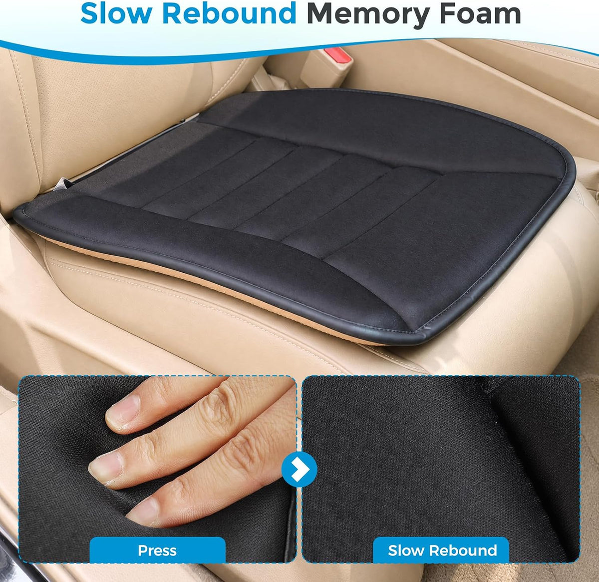 Tsumbay Car Seat Cushion, Memory Foam Seat Cover with Non-Slip Bottom, Universal Fit for Cars, Homes, and Offices - Soft and Comfortable, Black