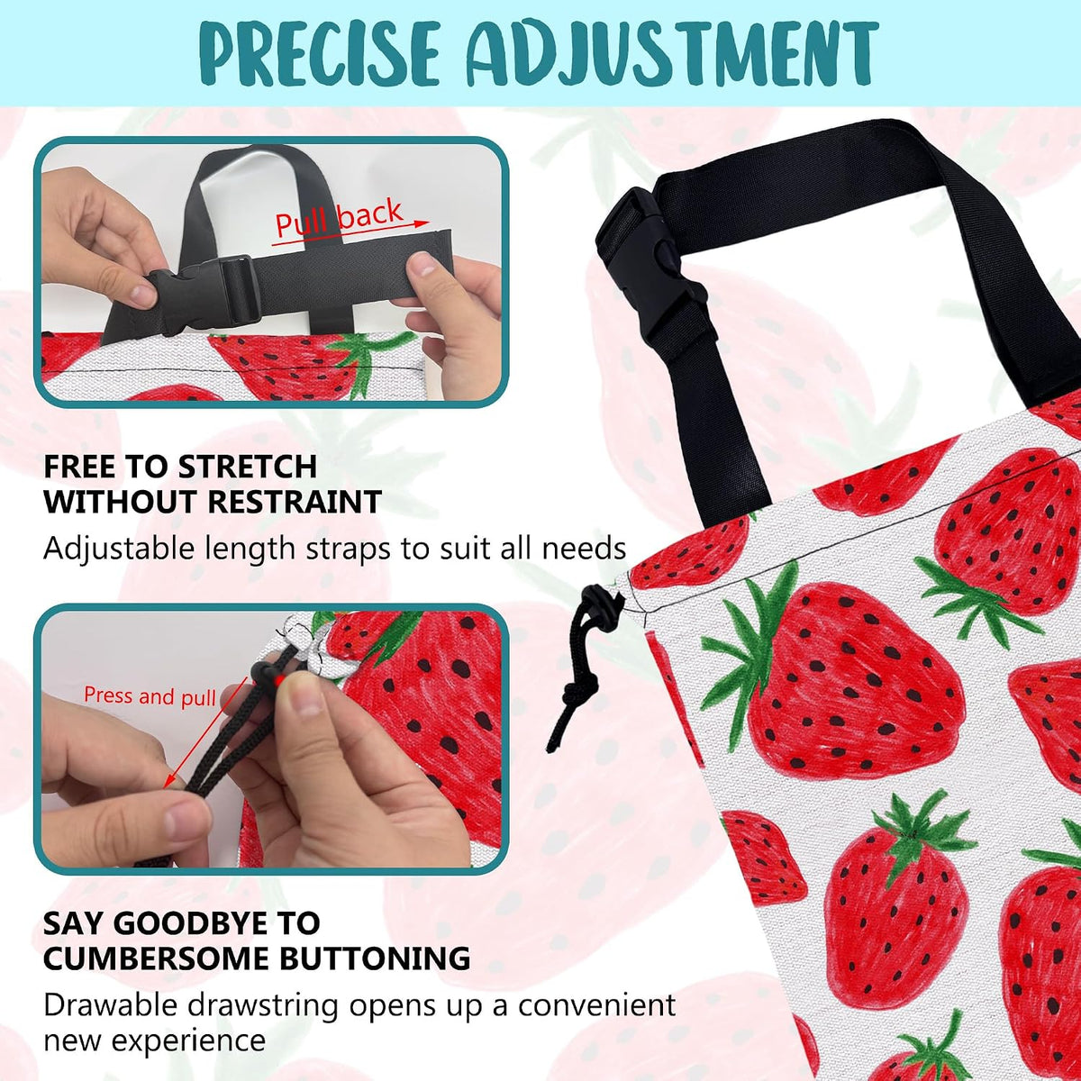 Car Garbage Bag Red Sweet Strawberry Drawstring Car Trash Bag Hanging for Back Seat with Adjustable Buckle Canvas Vehicle Trash Can Easy-to-Install