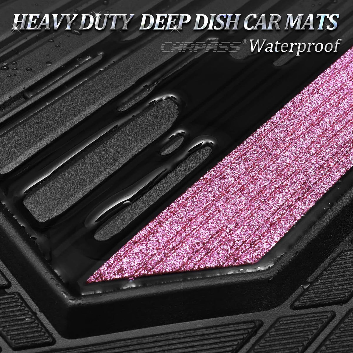 CAR PASS Bling Glitter Car Floor Mats Heavy Rubber Water Proof, Black Pink