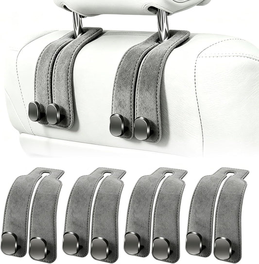 Amelity Car Headrest Hooks, Purse Hook for Car 4 Pack Gray | Universal Car Interior Accessories for Women, Available in 2/4 Pack, Storage Hanger Holds Purses, Backpacks, Grocery Bags
