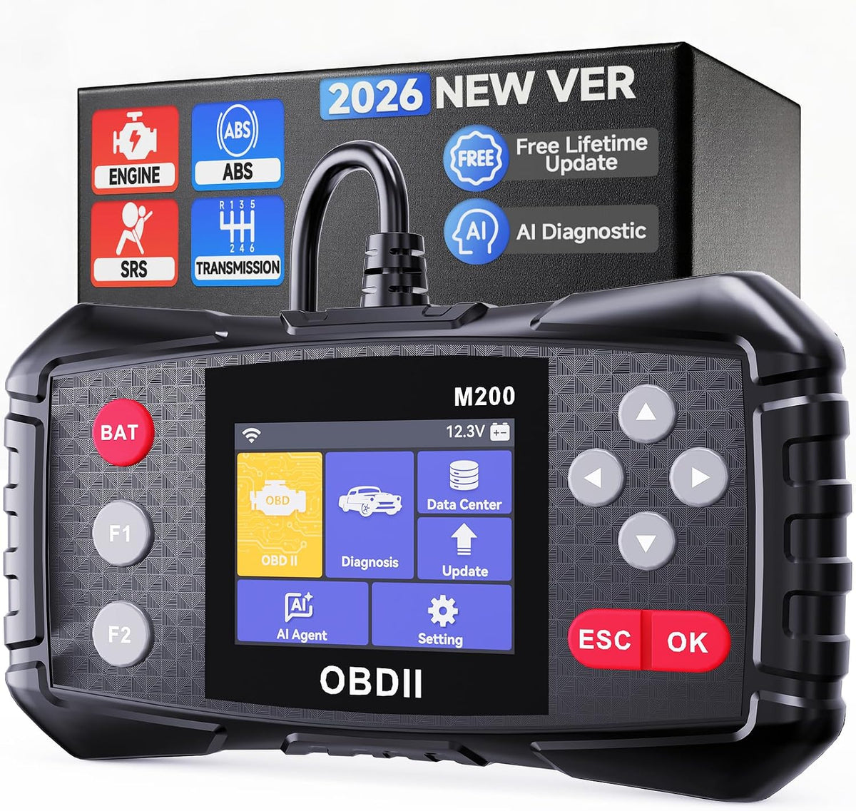 OBD2 Scanner with ABS and SRS Transmission, AI Diagnosis Quick Scan