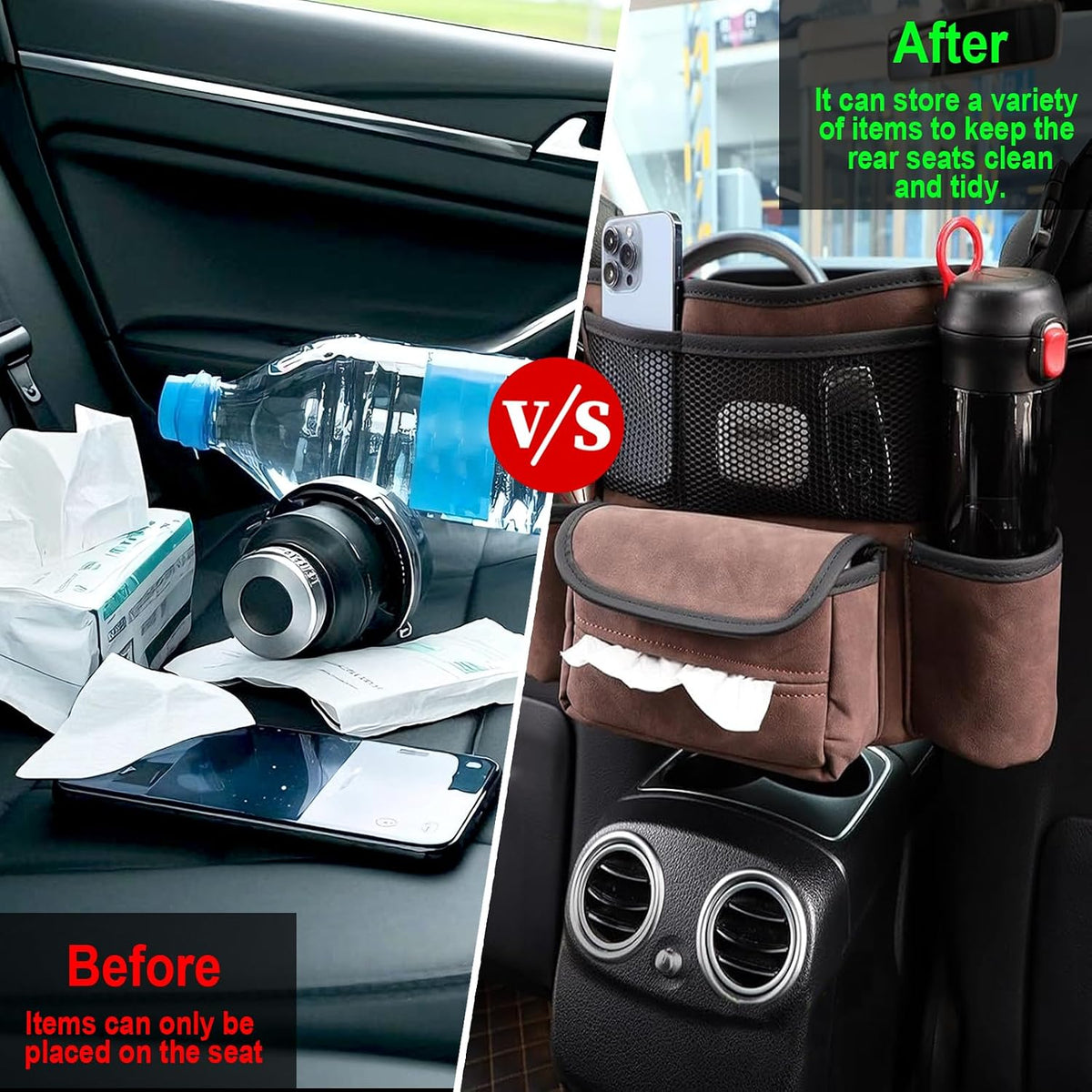 Car Handbag Holder Between Seats Suede Large Capacity Car Purse Holder Automotive Consoles, Fits Between Front Seats, Holds Wallet, Phone & Essentials (Brown)