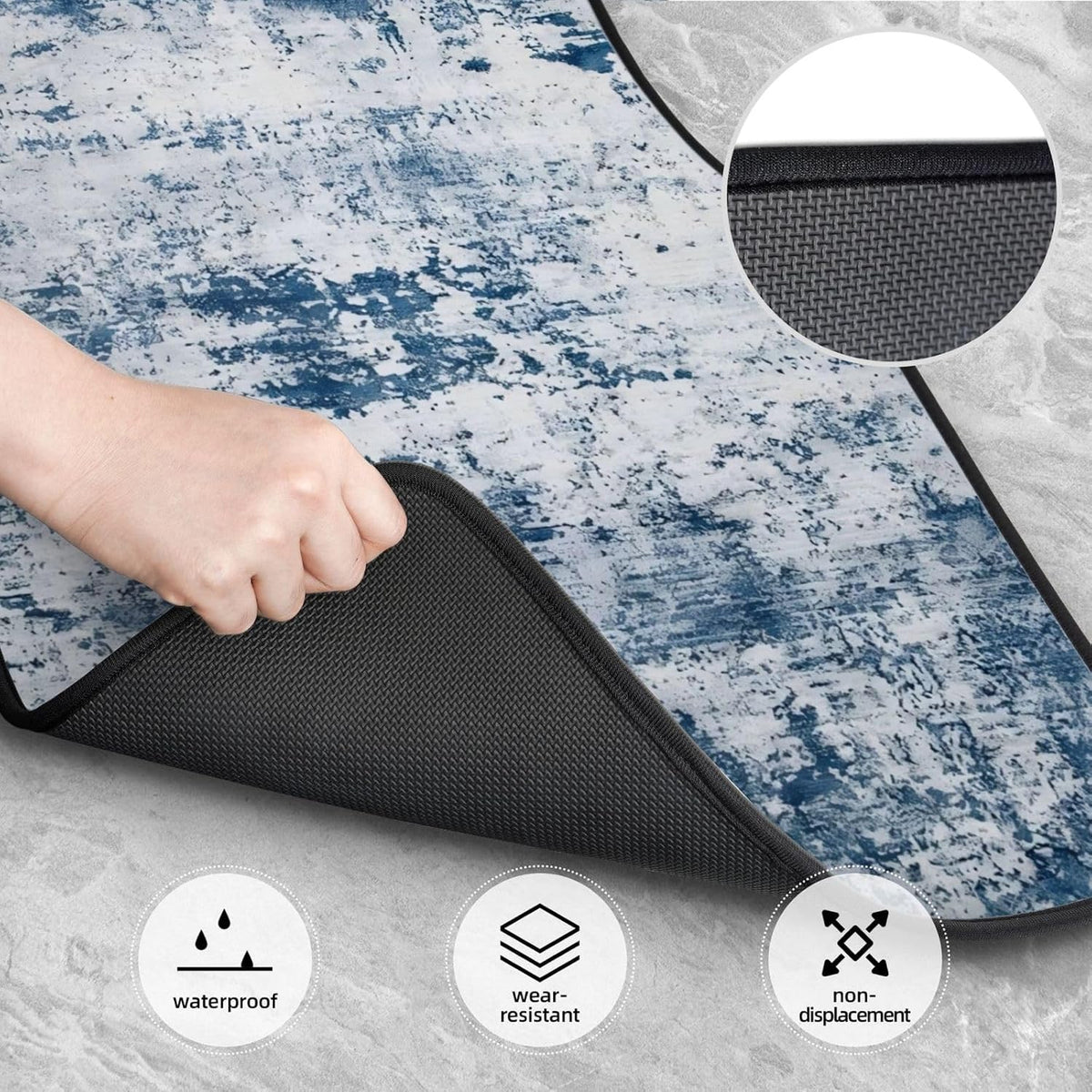 Premium Linen Modern Car Floor Mats Full Set |Mist Blue Abstract Distressed Car Decor for Women,Men | Waterproof All-Weather Universal Fit for SUV, Sedan | Luxury Car Accessories, Non-Slip