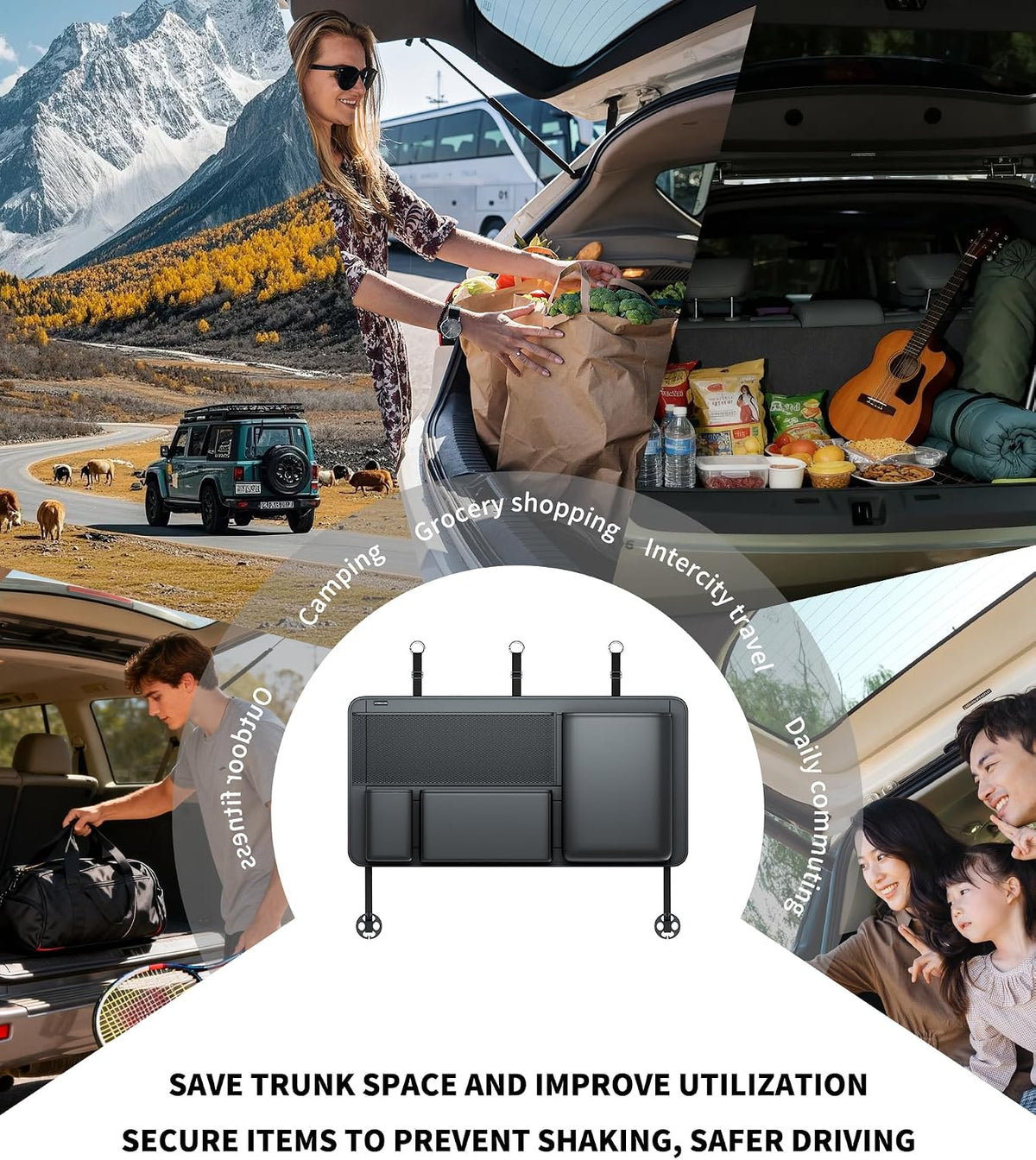 PU Leather Hanging Trunk Organizer, 36in Black | Sturdy Non-Sagging, Tool-Free Install, Fits SUV & Truck, Waterproof Easy Clean, Vertical Backseat Storage