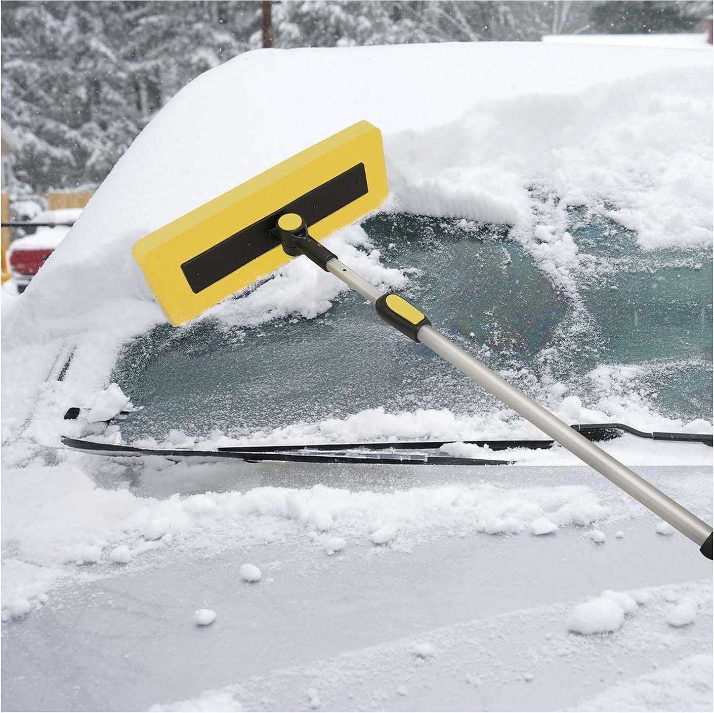 Snow Joe 2-in-1 Telescoping Snow Broom and Ice Scraper with 18-Inch Non-Scratch Foam Head - Car Cleaning Tool with Long Extendable Handle for Windshield, Roof, Truck, and SUV, SJBLZD-PRX