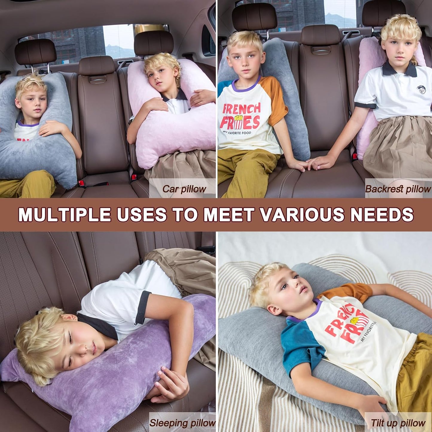 1 MIDDLE ONE Car Pillow for Kids, Memory Foam Travel Pillow for Car and Adults, Kids Car Pillows for Sleeping on Road Trip, Small Body Pillow for Kid (Dark Purple)
