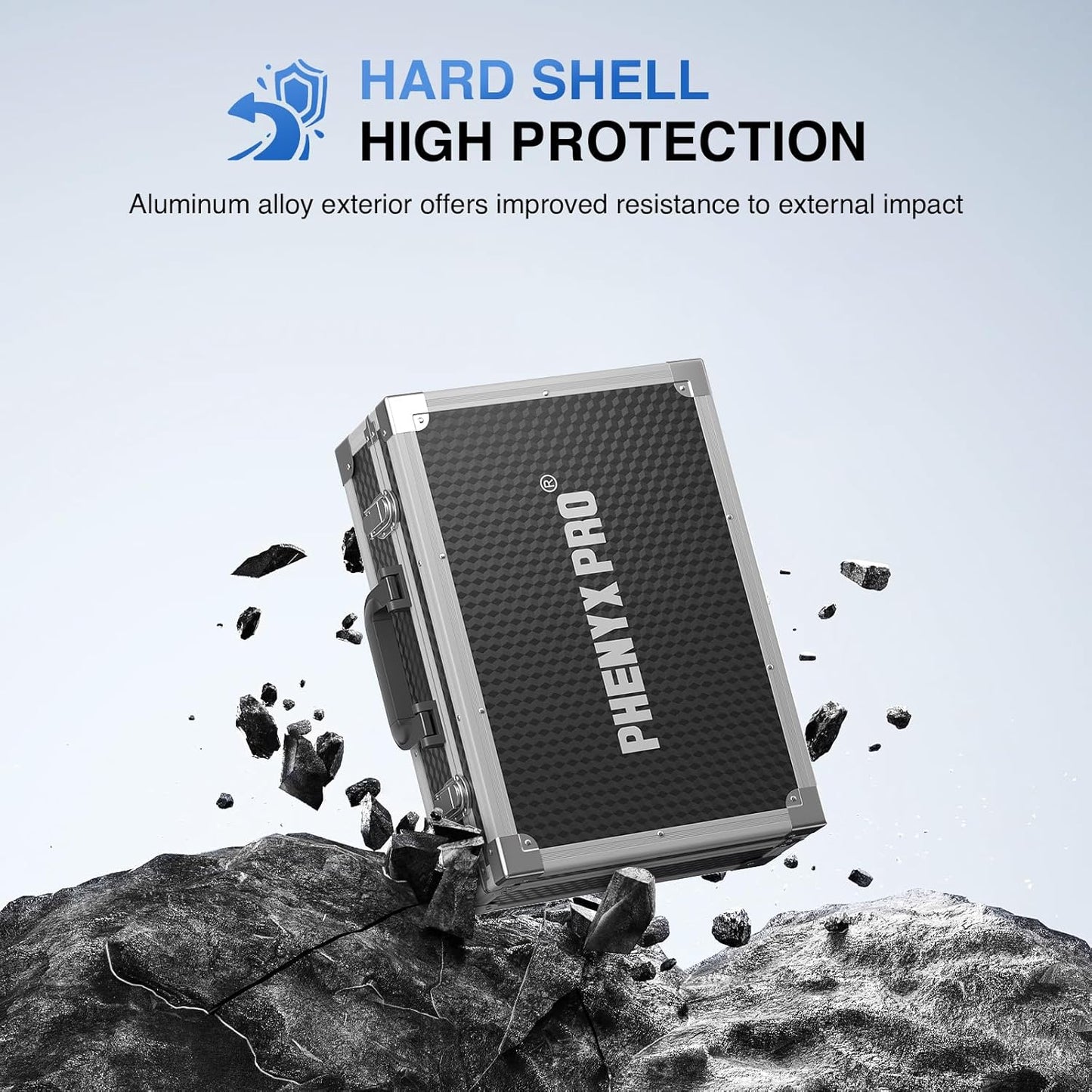 Phenyx Pro Aluminum Alloy Frame Carrying Case with One-layer Pre-Diced Pick and Pluck Foam, Ideal Single/Dual Wireless Mic Systems Transportation (Size Medium 17.1 x 12.6 x 4.1 In)