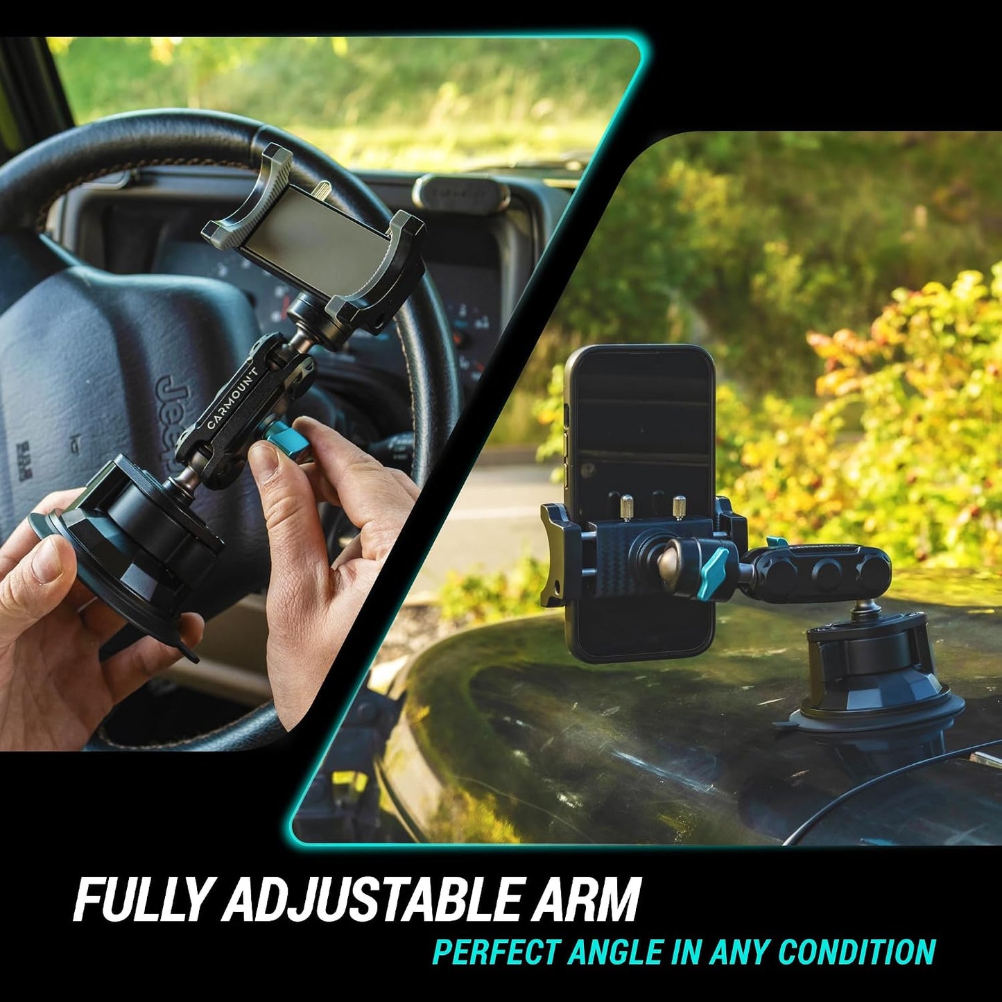 CARMOUNT TitanX100 – Suction Cup Phone Mount for Car & Truck – Heavy Duty Metal Phone Holder, Windshield Phone Mount for iPhone, Android, GPS & All Devices