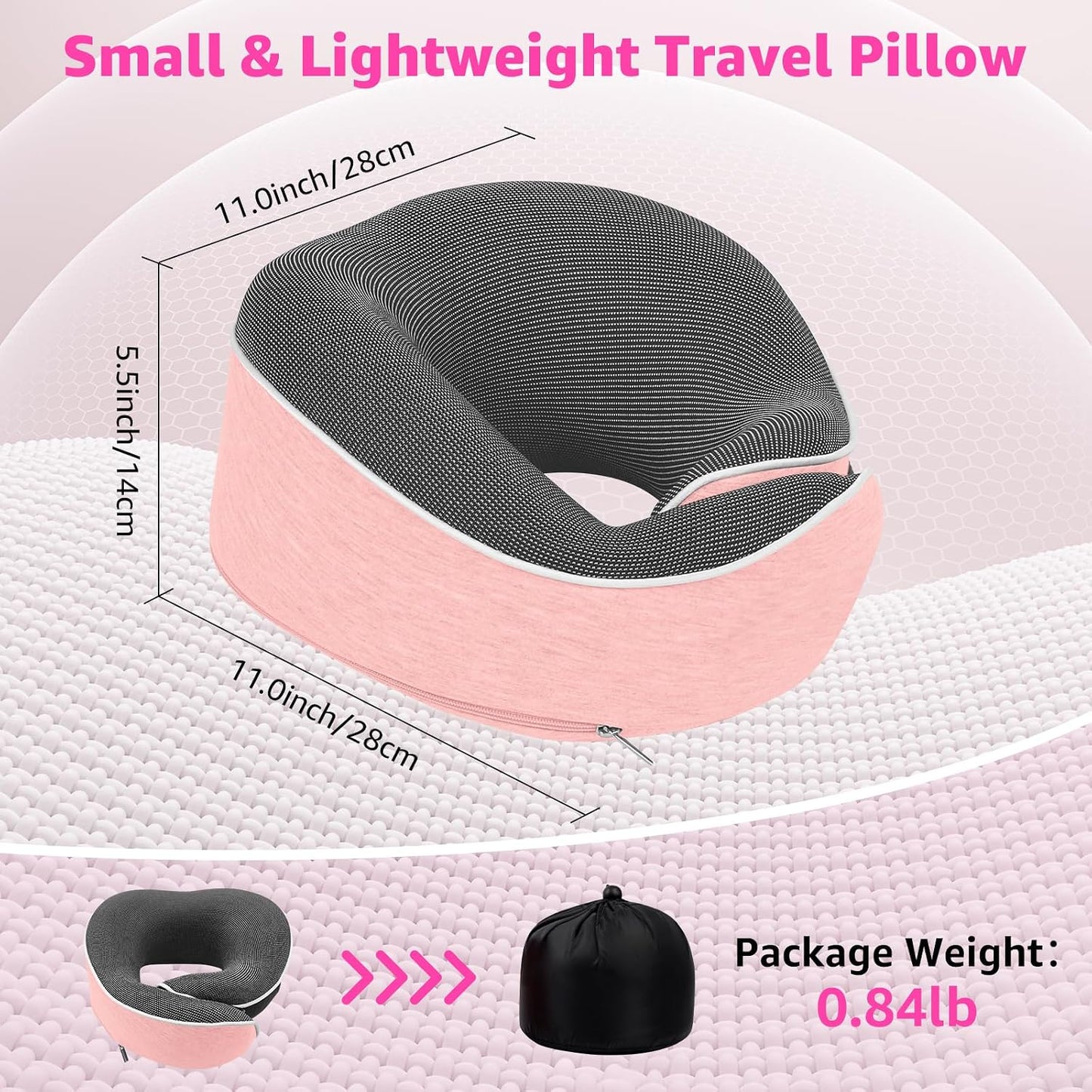 Travel Pillows for Airplanes Ergonomic Memory Foam Neck Pillow for Travel - 360° Head & Neck Support for Sleeping on Flights, Cars, Trains & Office (Pink-2)