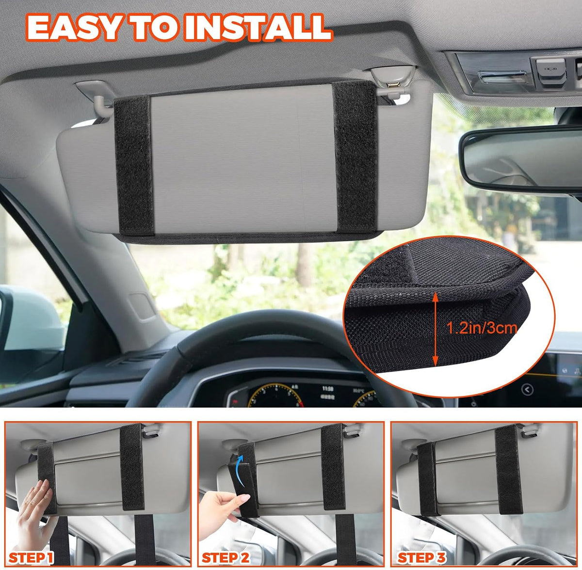 1000D Sun Visor Organizer Fits Most Car, SUVs, and Trucks