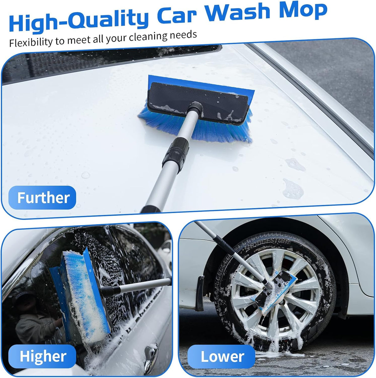 Ordenado 56" Car Wash Brush with Long Handle, Soft Bristle& Rubber Squeegee