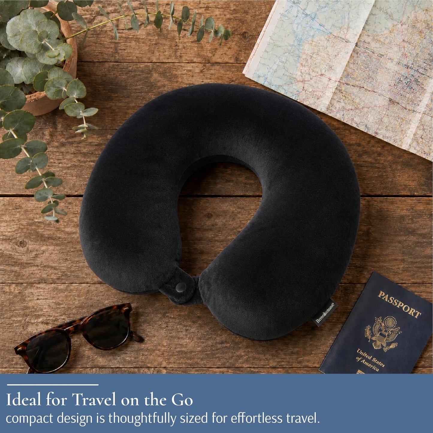 Brookstone Travel Neck Pillow - Lightweight U-Shaped Memory Foam Travel Pillow for Airplane, Car Travels & Sleeping, Black