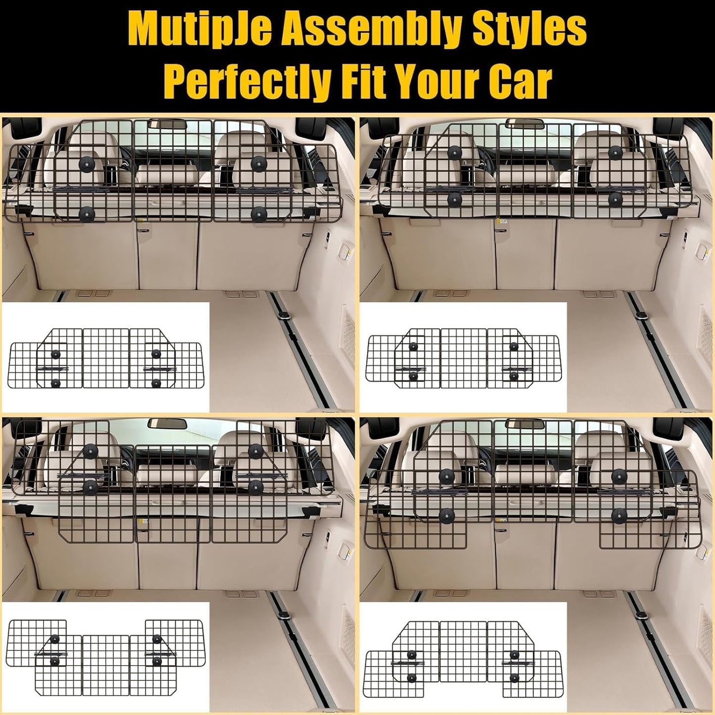 Gtongoko Dog Car Barrier for SUV, Heavy Duty Steel Wire Mesh Pet Divider for Vehicles Adjustable Universal Fit Dog Travel Barrier for Cars Trucks & SUVs, Cargo Area Safety Gate with Elastic Ropes