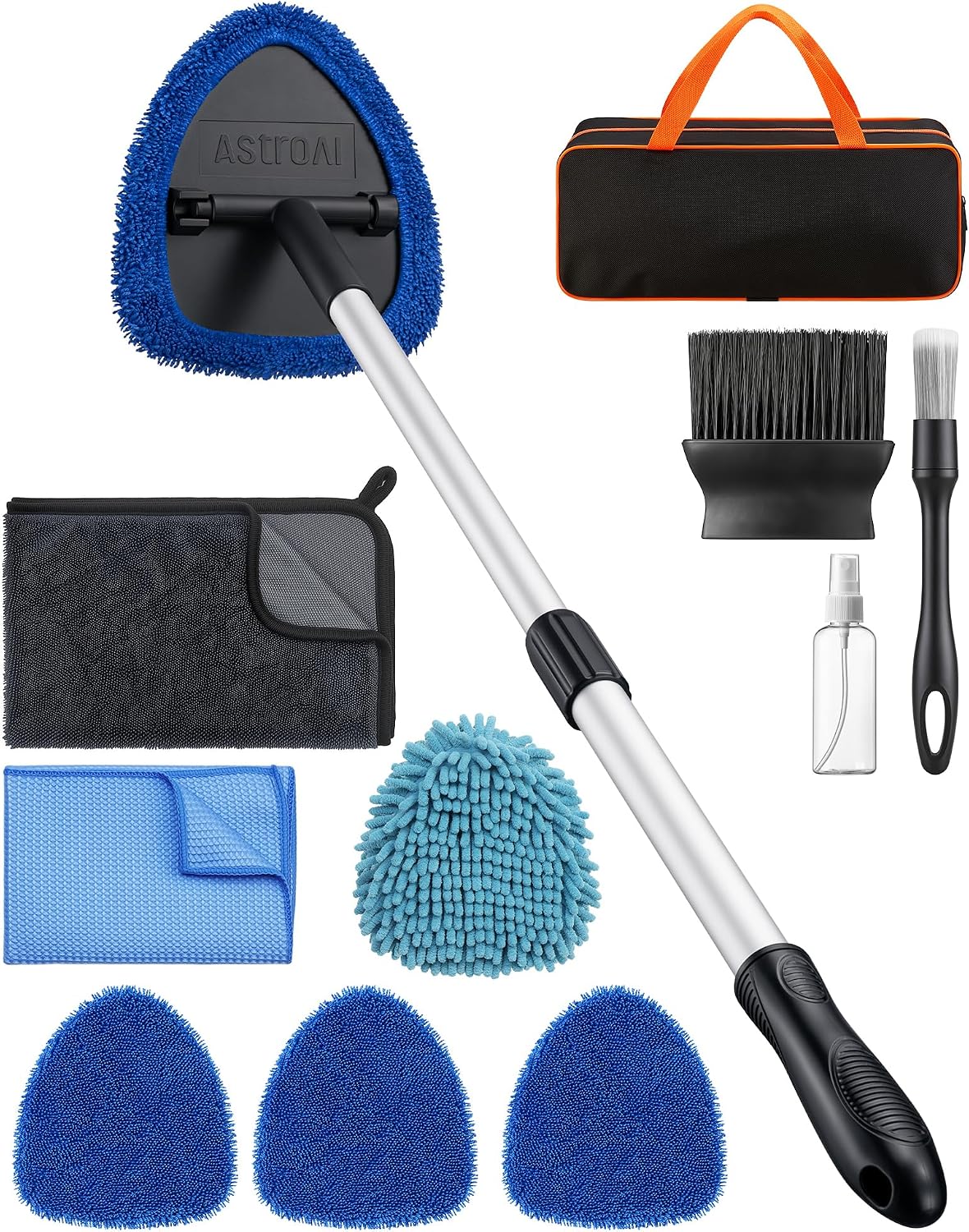 AstroAI 10pcs Car Windshield Cleaner Kit with 32" Extendable Handle