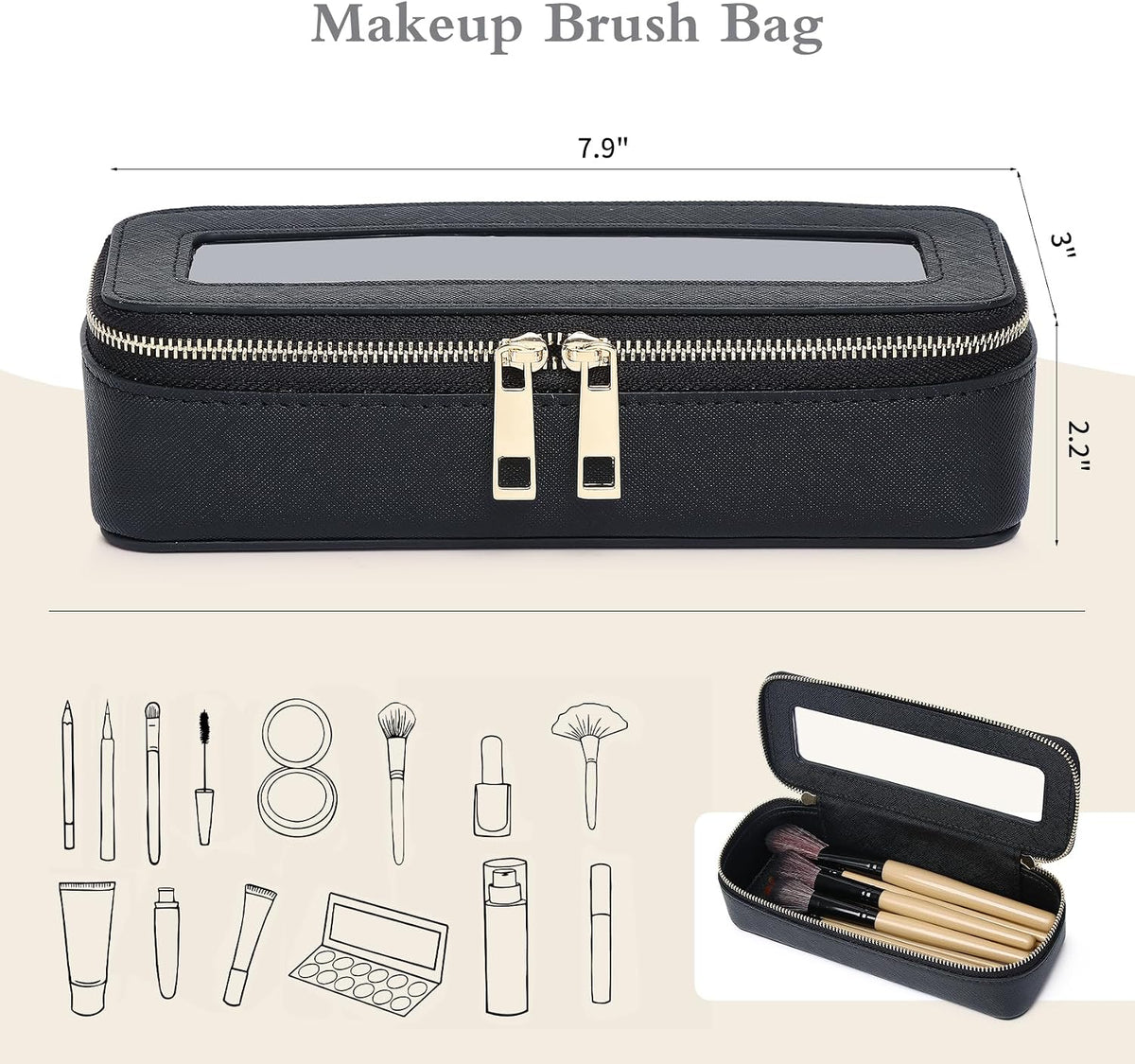 Pinkmik Makeup Brush Case, Black, SLIM