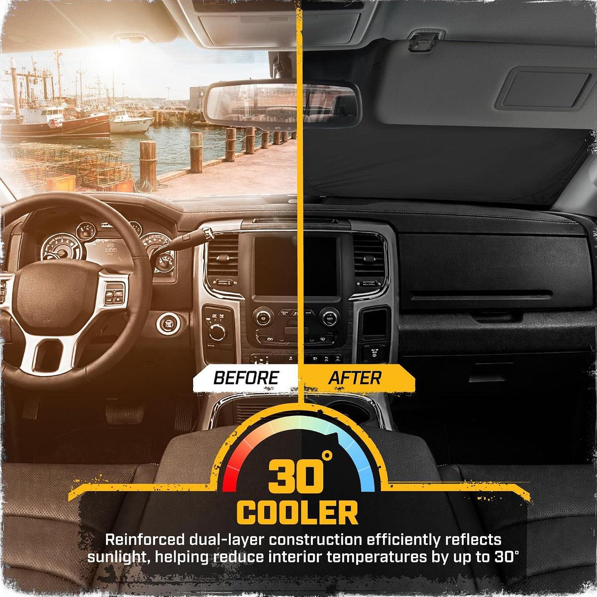 Windshield Sun Shade for Dodge Ram 1500 2010-2018, Foldable Front Window Sunshade, UV Heat Blocker, Interior Protection Sun Shield, Keeps Truck Cab Cool, Heavy-Duty Truck Accessory - Gray Camo