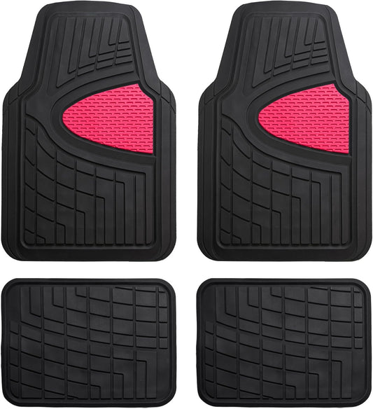 FH Group Automotive Floor Mats - Heavy-Duty Rubber Floor Mats for Cars, Universal Fit Full Set, Climaproof Floor Mats, Trimmable Floor Mats for Most Sedan, SUV, Truck Floor Mats Pink