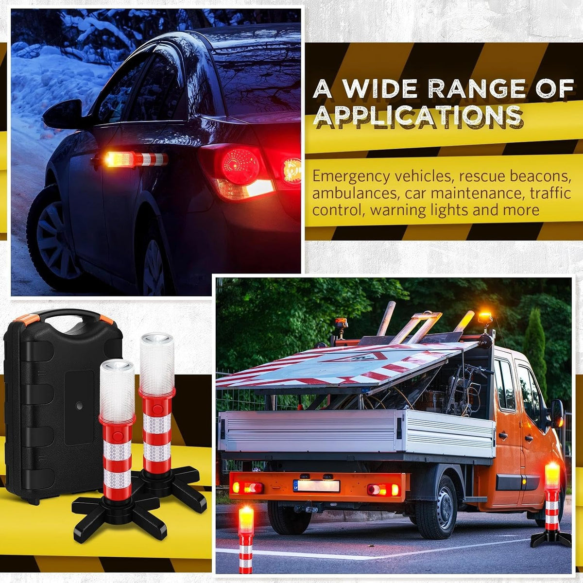 Riakrum 6 Pcs Emergency Roadside Flares Bulk Kit LED Safety Strobe Road Warning Light Bright Red Safety Beacon Strobe Light Roadside Flare Magnetic Base Detachable Stand Vehicle (Batteries Excluded)
