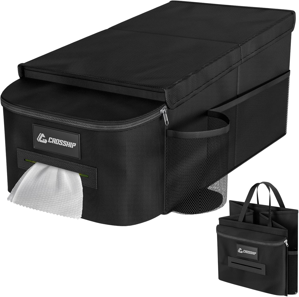 Car Seat Organizer - Kids Car Organizer Between Seats, Front with Tissue Box & Cup Holder, 1680D Oxford for High Strength Road Trip, Cross-country Driving No Damaged