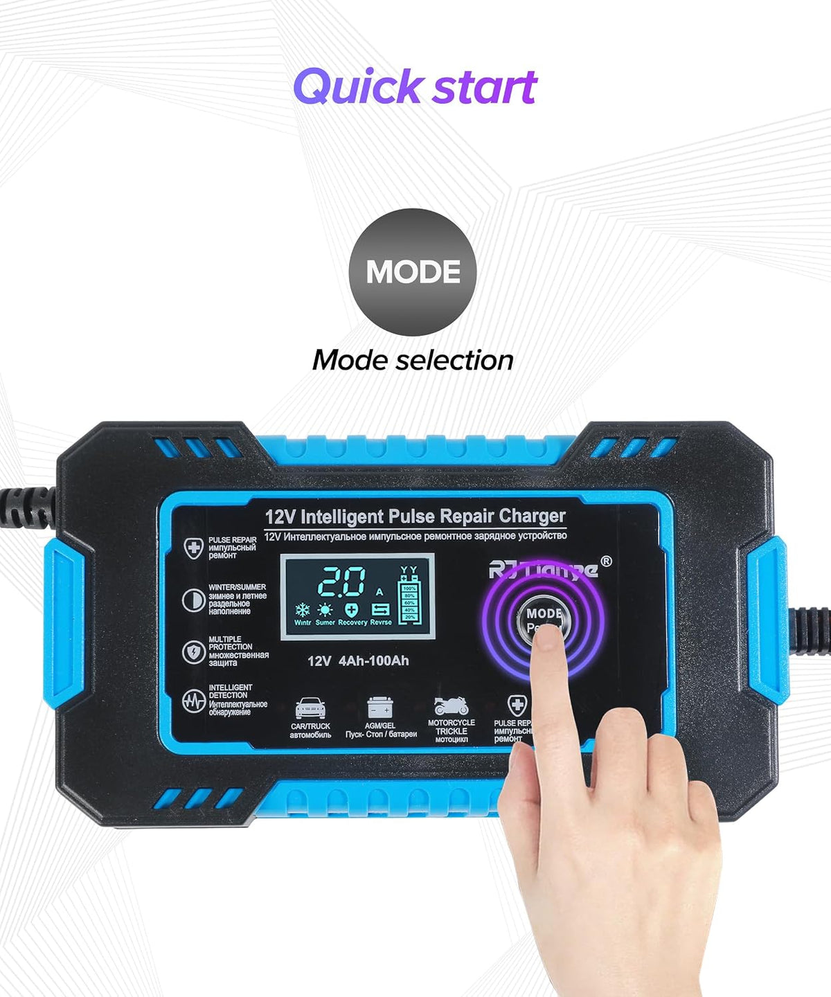 Car Battery Charger,Car Accessories Universal Portable 12V 6A Automatic Smart Battery Trickle Charger with LCD Display,Automotive Tool,Suitable for Most Cars,SUVs,MSedans,Trucks,Minivans (Blue)