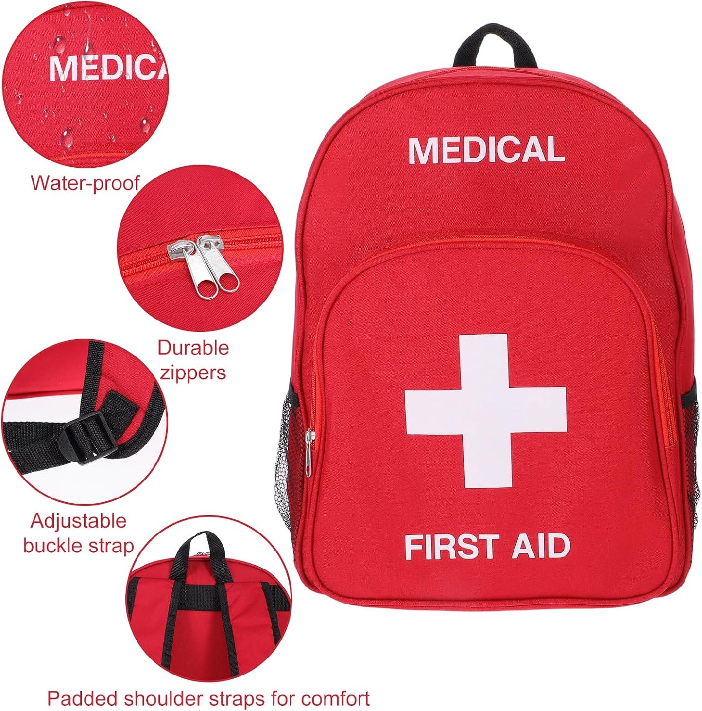 First Aid Bag Emergency Medical Kit Backpack, 40x30x15cm (15.7x11.8x5.9in) Oxford Fabric, Lightweight Portable for Outdoor Camping Hiking Travel Home Car Workplace Survival