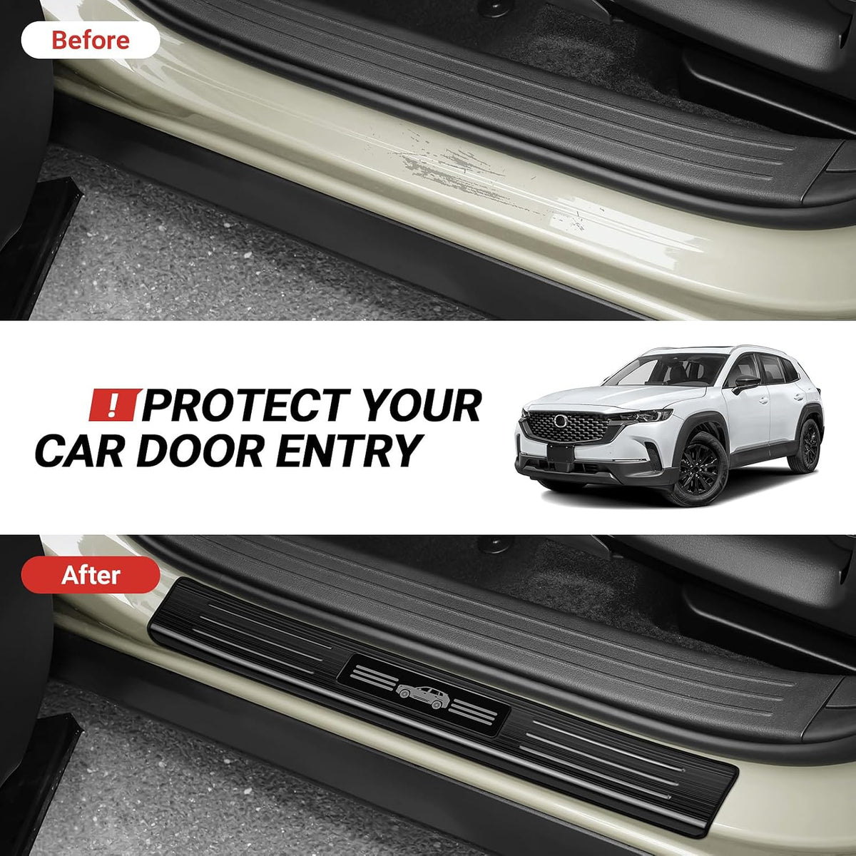Hellet 4PCS Car Door Sill Protector for Mazda 2023 2024 2025 2026 CX-50 CX50 Accessories Stainless Steel Material Black Brushed Door Entry Guards