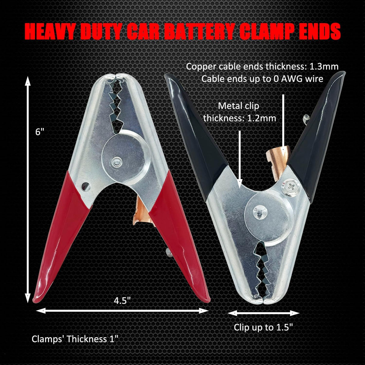 Ampper Replacement Jumper Cable Clamps, 1100A Heavy Duty Car Battery Clamp Ends for Jumper Cables, Jump Starter, Charging and Testing (2 Pairs)