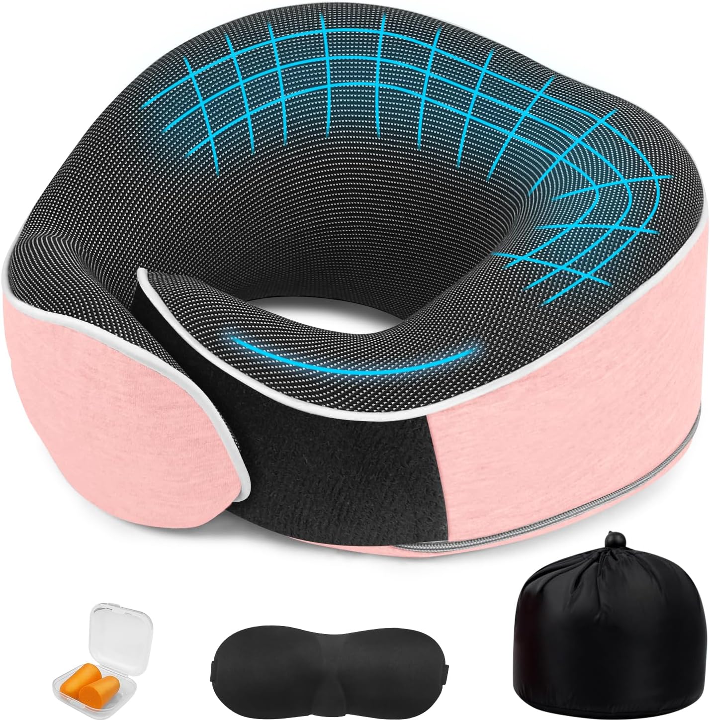 Travel Pillows for Airplanes Ergonomic Memory Foam Neck Pillow for Travel - 360° Head & Neck Support for Sleeping on Flights, Cars, Trains & Office (Pink-2)