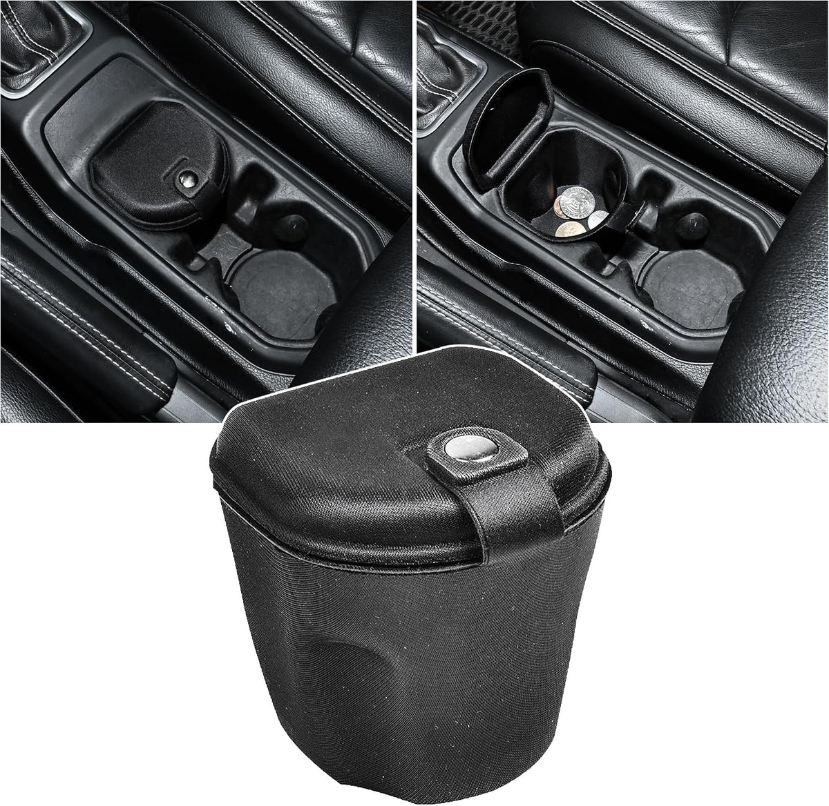 Center Console Organizer Coin Holder Compatible with Jeep Wrangler JL 4XE Gladiator JT 2018-2026 Accessories, Front Seat Cup Holder Insert Change Storage, with Lid, Portable, 1 Pack Black