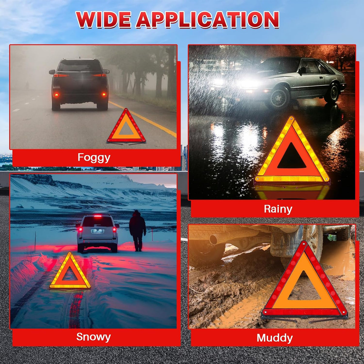 MAOPINER 3 Pack Reflective Emergency Warning Triangles with Case