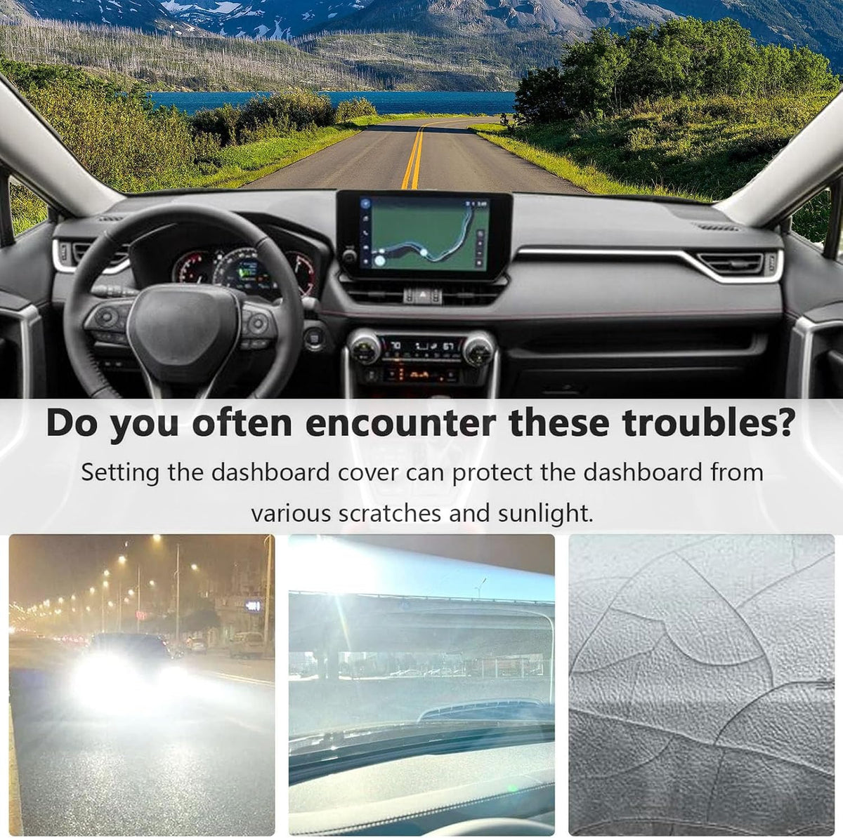 Dashboard Cover Suitable for Toyota RAV4 2019 2020 2021 2022 2023 2024 2025 Car Dashboard Cover Sun Visor Mat Non-Slip Polyester Dashboard Accessories (Black)