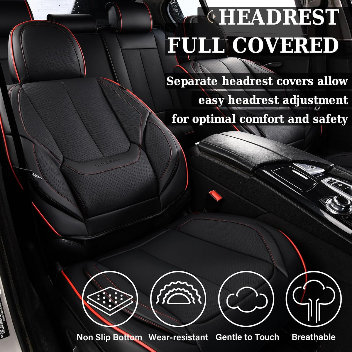 Coverado Car Seat Covers Full Set, Seat Covers for Cars, Black Car Seat Covers Front Seats and Back Car Seat Protector Waterproof, Leather Car Seat Cushion Universal Fit for Most Cars Blue